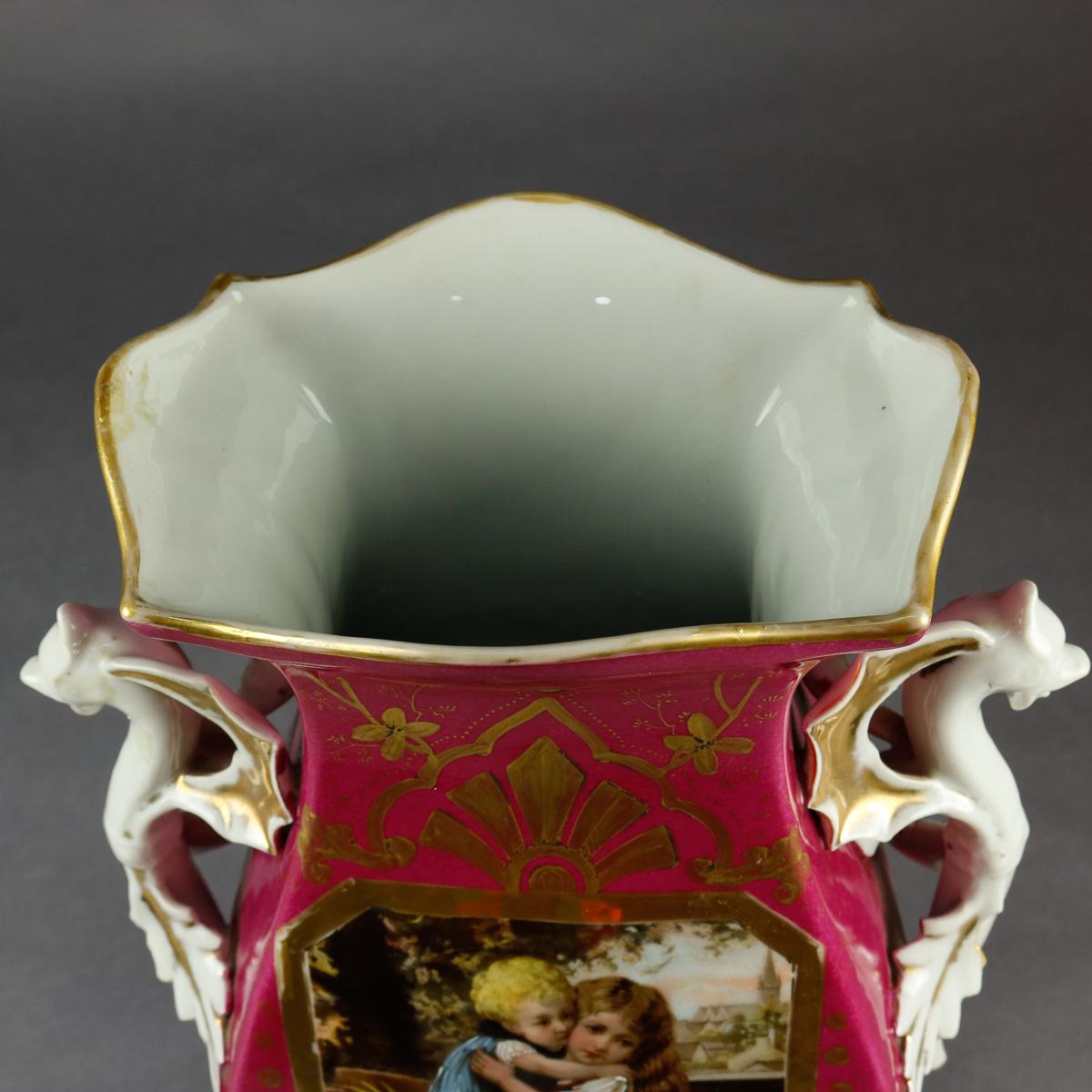 Oversized Antique French Figural Porcelain Pictorial Old Paris Vase, circa 1870 6