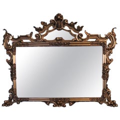 Oversized Antique French Gilt Overmantel Pediment Mirror, circa 1890