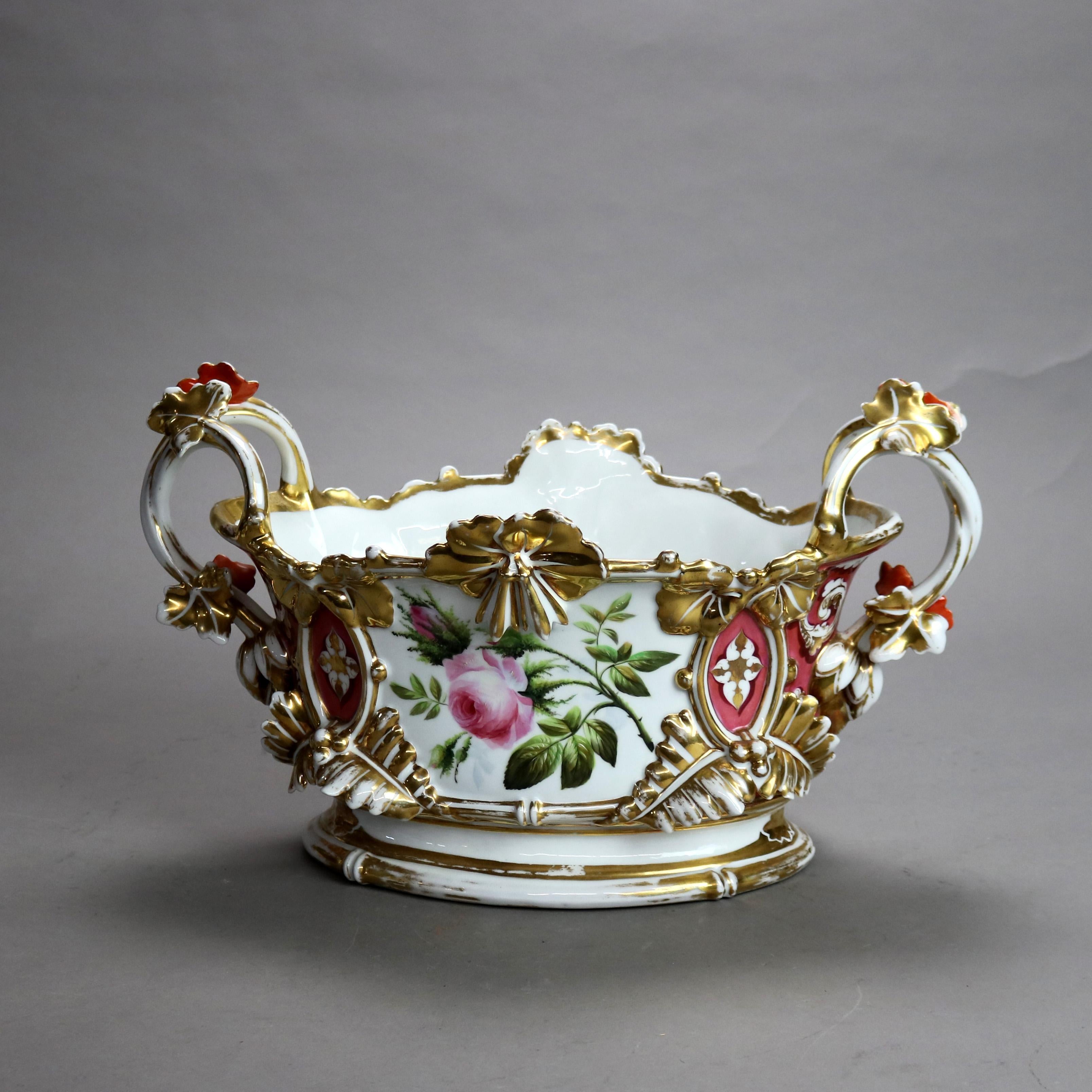 Oversized Antique French Jacob Petit Hand Painted & Gilt Porcelain Center Bowl with Roses C1880

Measures - 10 1/8