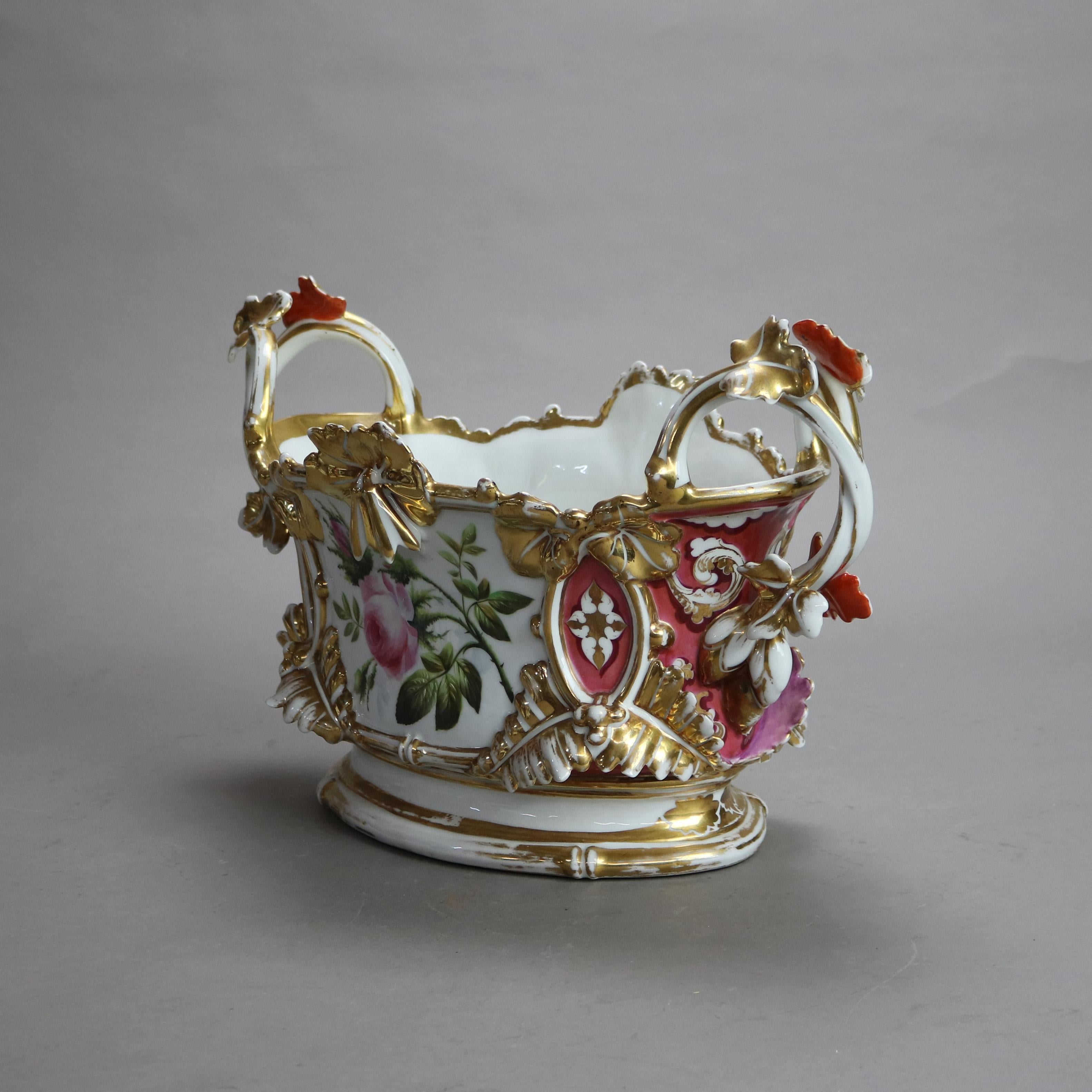 Oversized Antique French Jacob Petit Hand Painted & Gilt Porcelain Bowl C1880 In Good Condition In Big Flats, NY