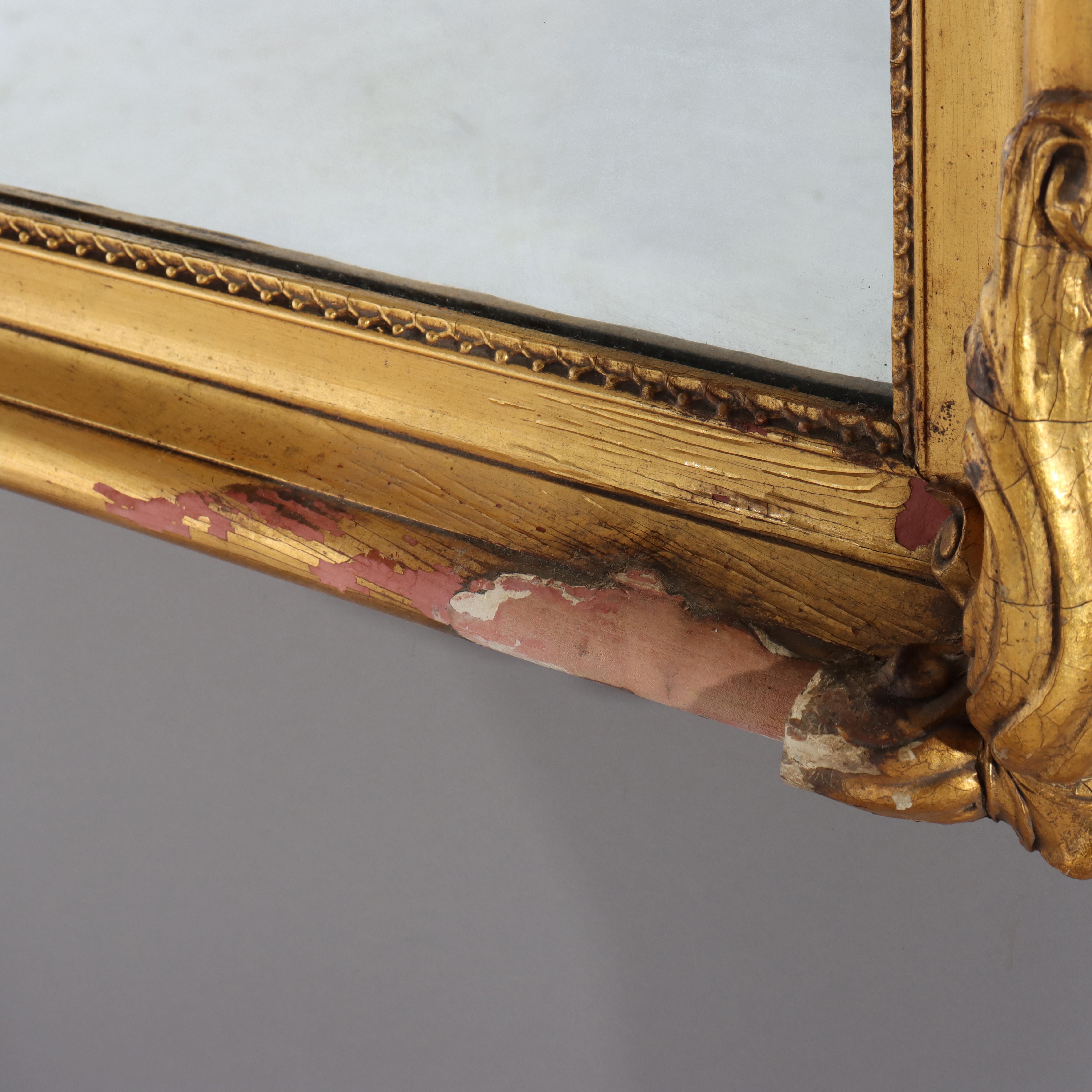Oversized Antique French Louis XIV Carved Gilt Wood Wall Mirror c1920 For Sale 6
