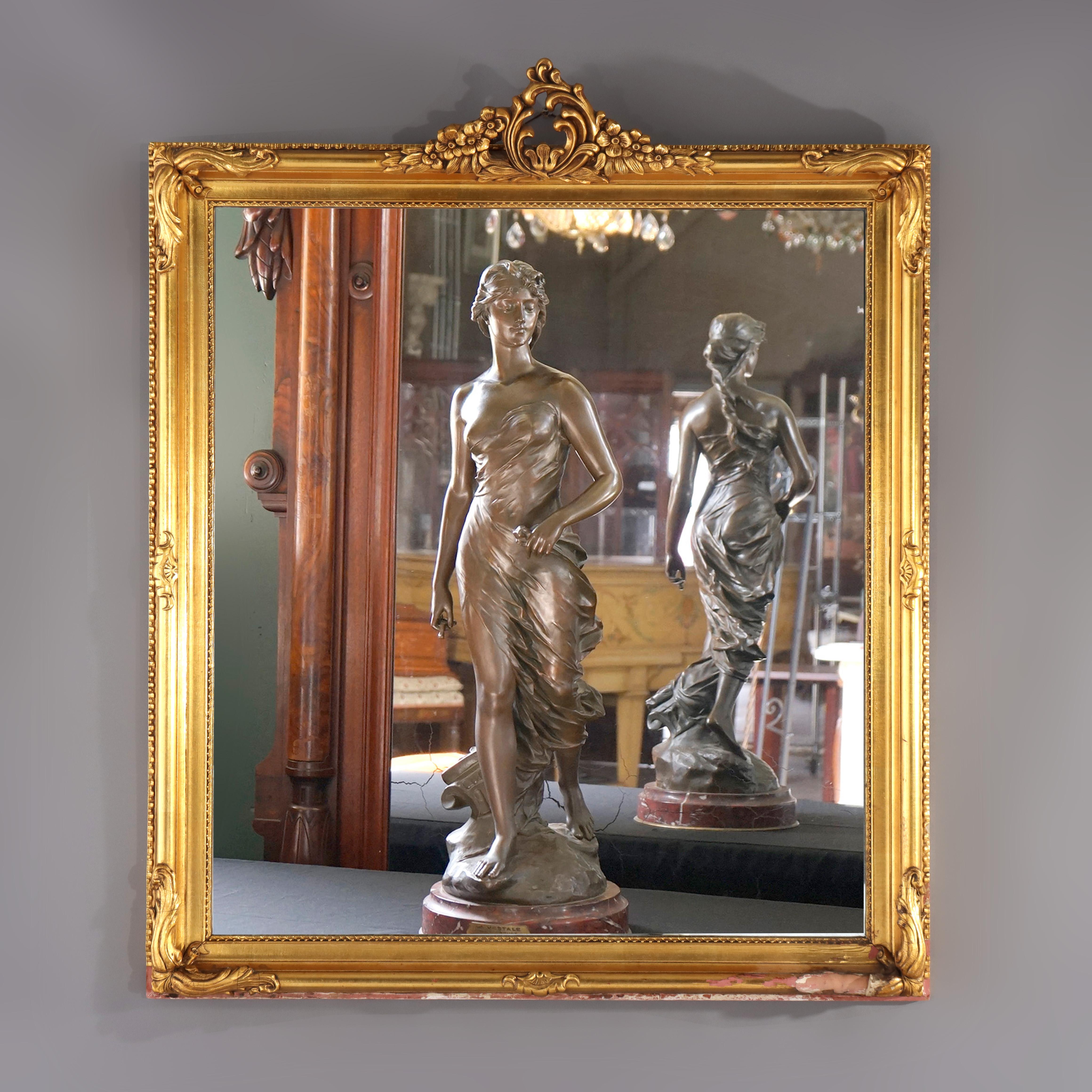 Oversized Antique French Louis XIV Carved Gilt Wood Wall Mirror c1920 For Sale 7