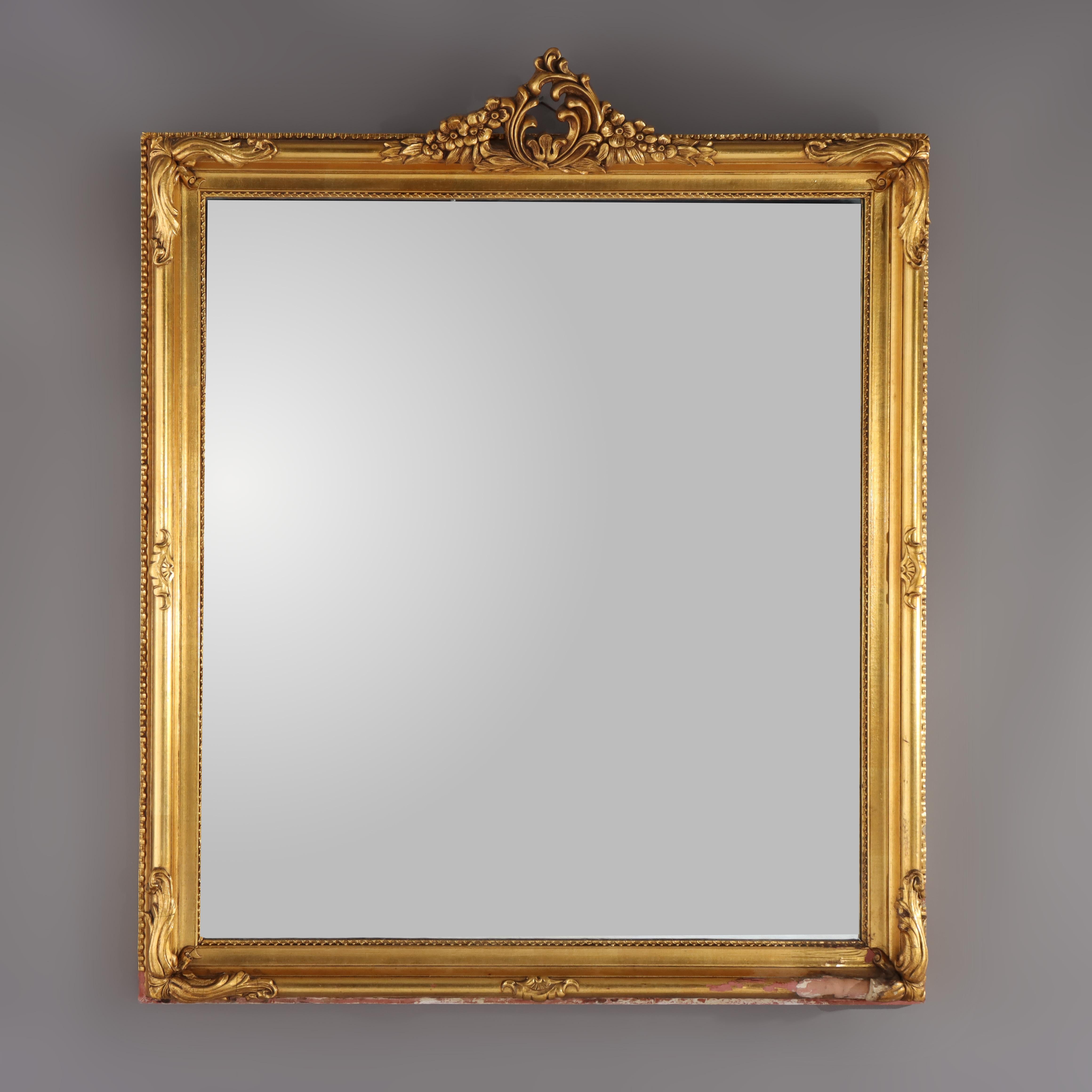 Oversized Antique French Louis XIV Carved Gilt Wood Wall Mirror c1920 In Good Condition For Sale In Big Flats, NY