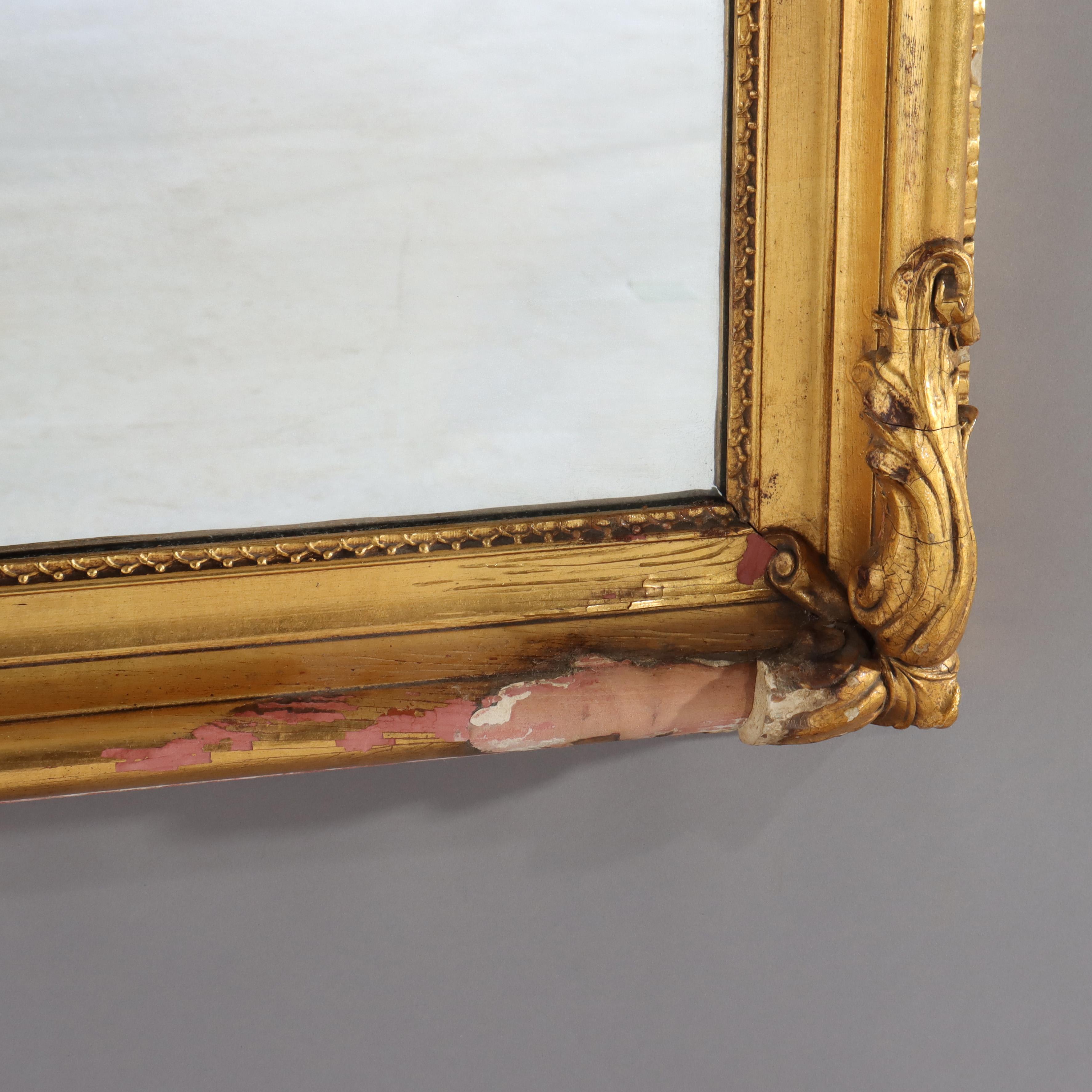 Oversized Antique French Louis XIV Carved Gilt Wood Wall Mirror c1920 For Sale 3
