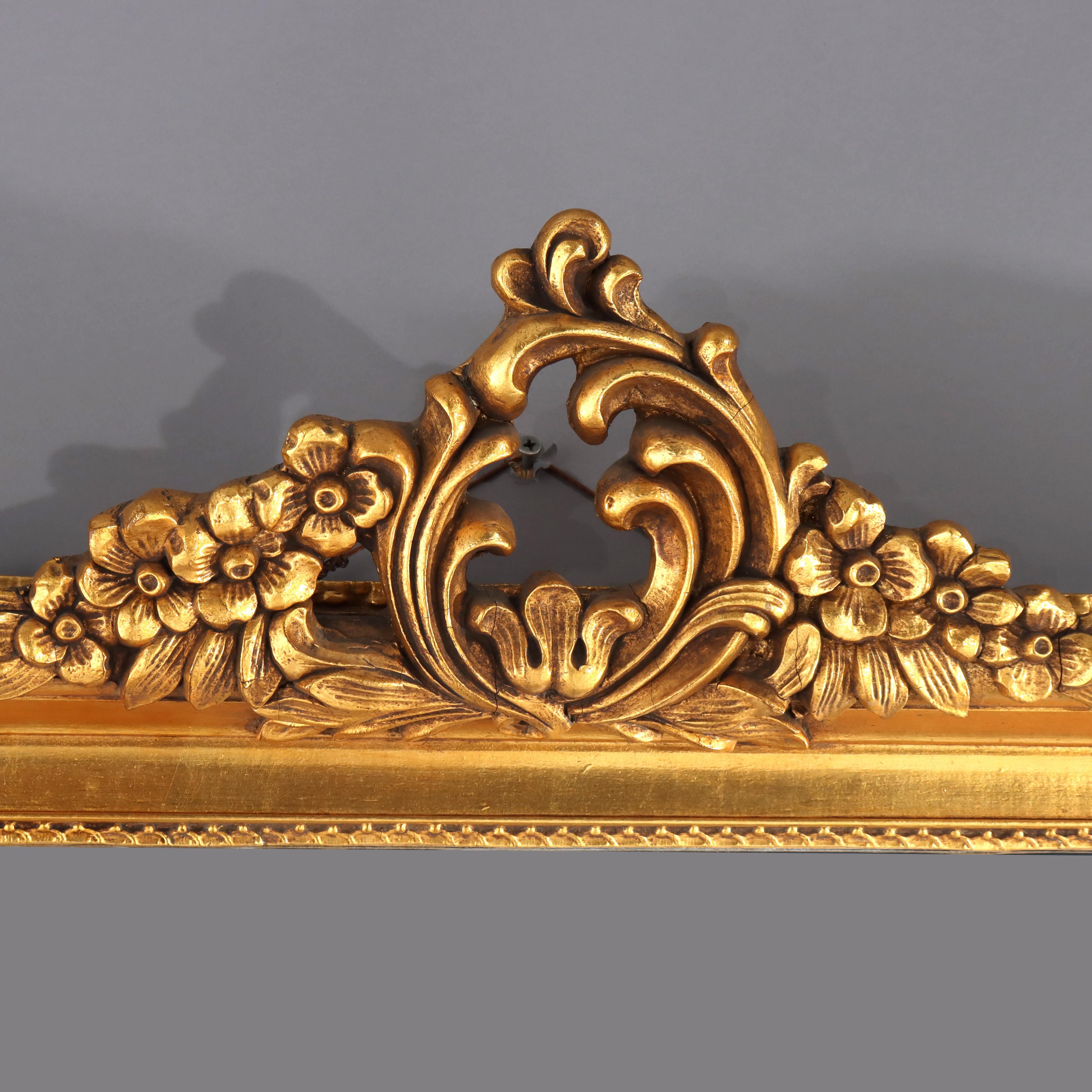 Oversized Antique French Louis XIV Carved Gilt Wood Wall Mirror c1920 For Sale 5