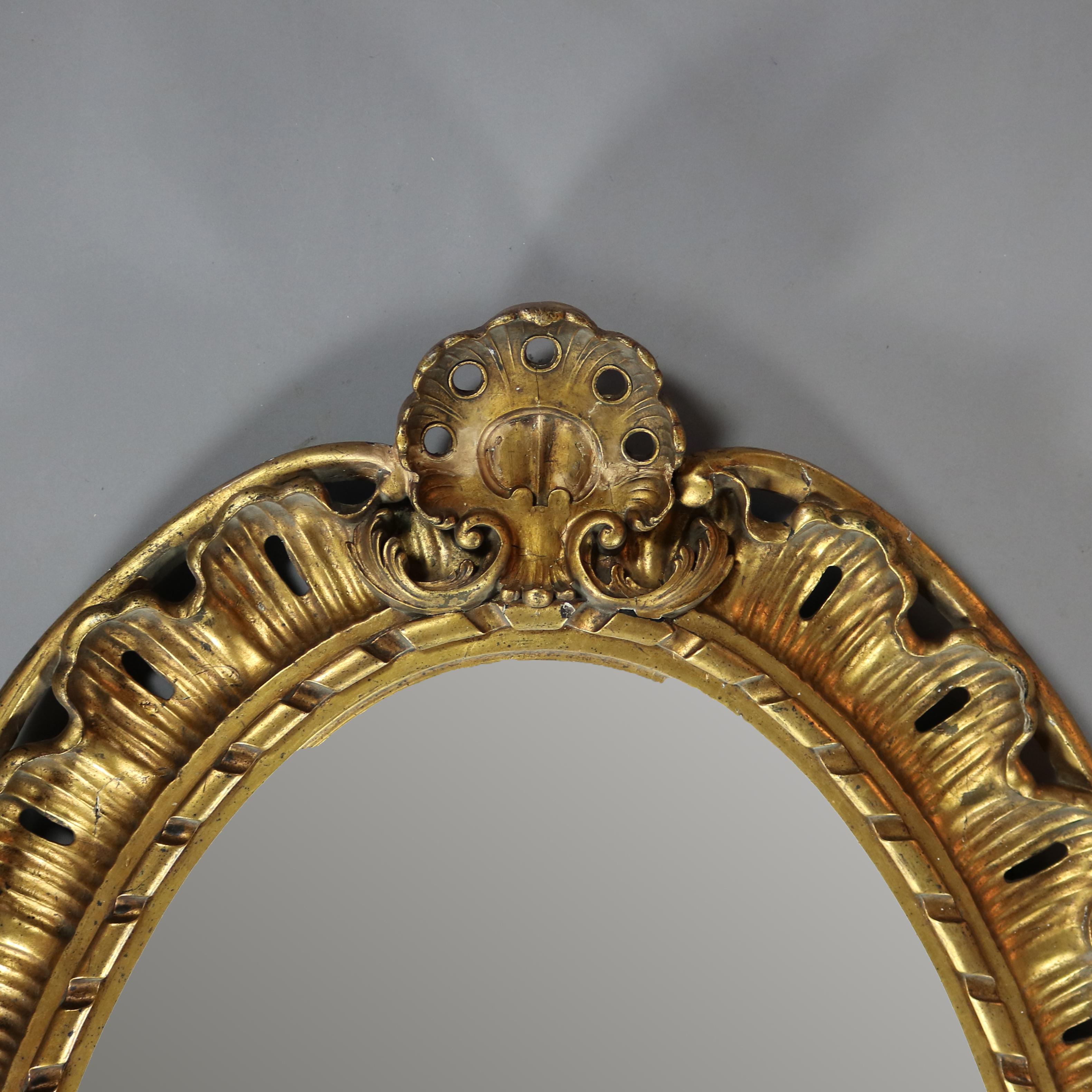 Oversized Antique French Louis XIV Giltwood over Mantel Mirror, 19th Century In Good Condition In Big Flats, NY