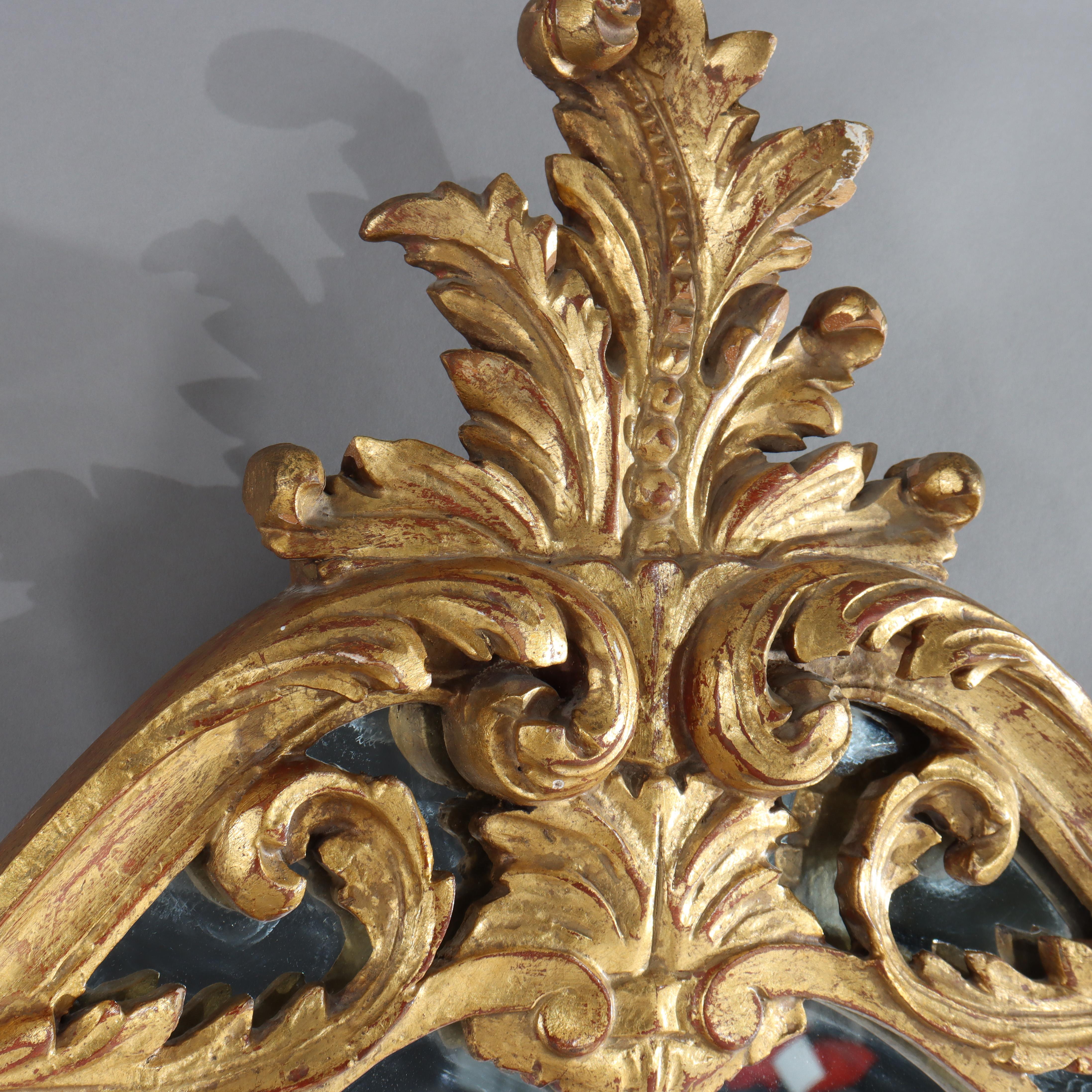 Oversized Antique French Louis XIV Style Rococo Giltwood Mirror C1920 In Good Condition For Sale In Big Flats, NY