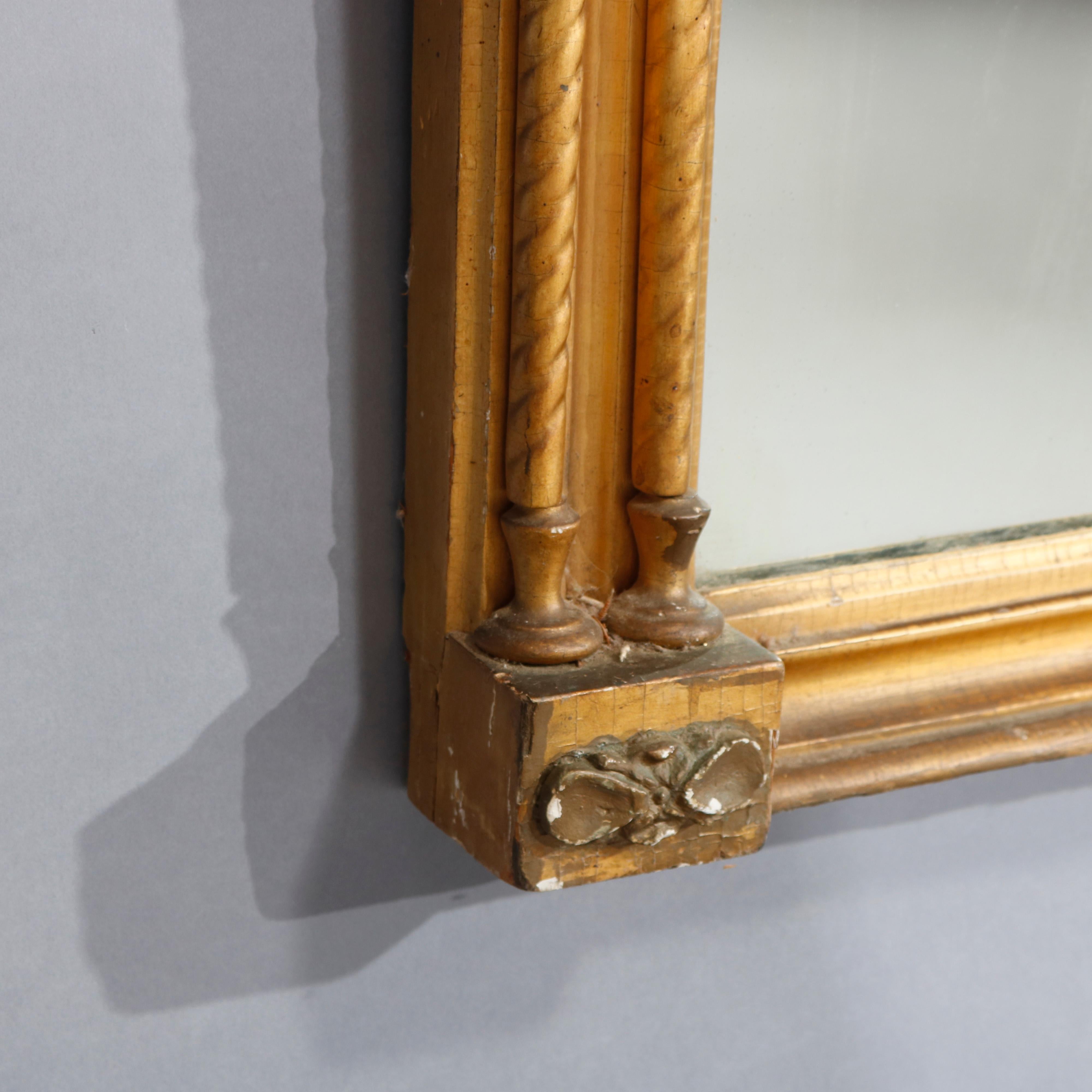 Oversized Antique French Louis XVI Gold Giltwood Trumeau Wall Mirror, circa 1890 3