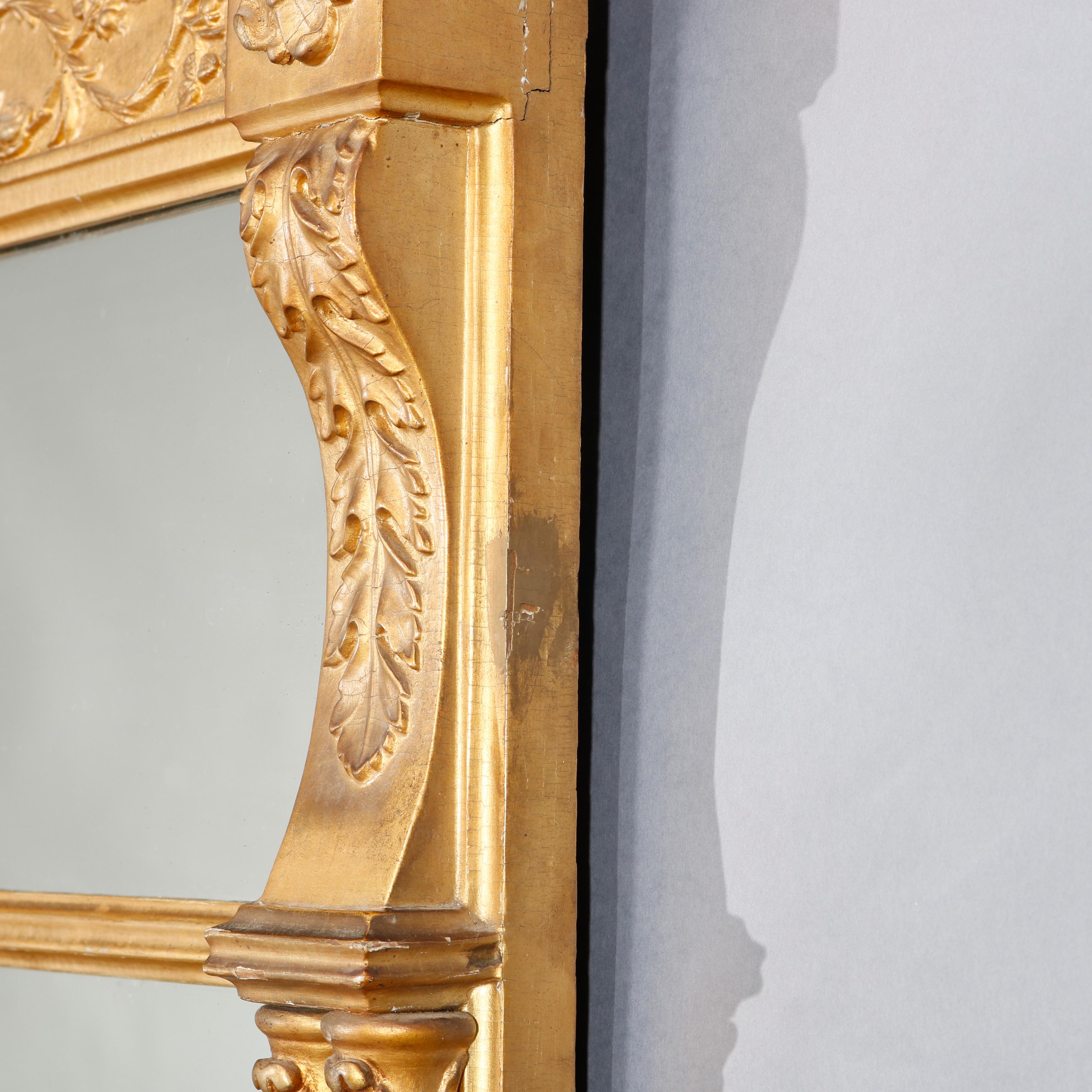 Oversized Antique French Louis XVI Gold Giltwood Trumeau Wall Mirror, circa 1890 1