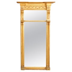 Oversized Antique French Louis XVI Gold Giltwood Trumeau Wall Mirror, circa 1890