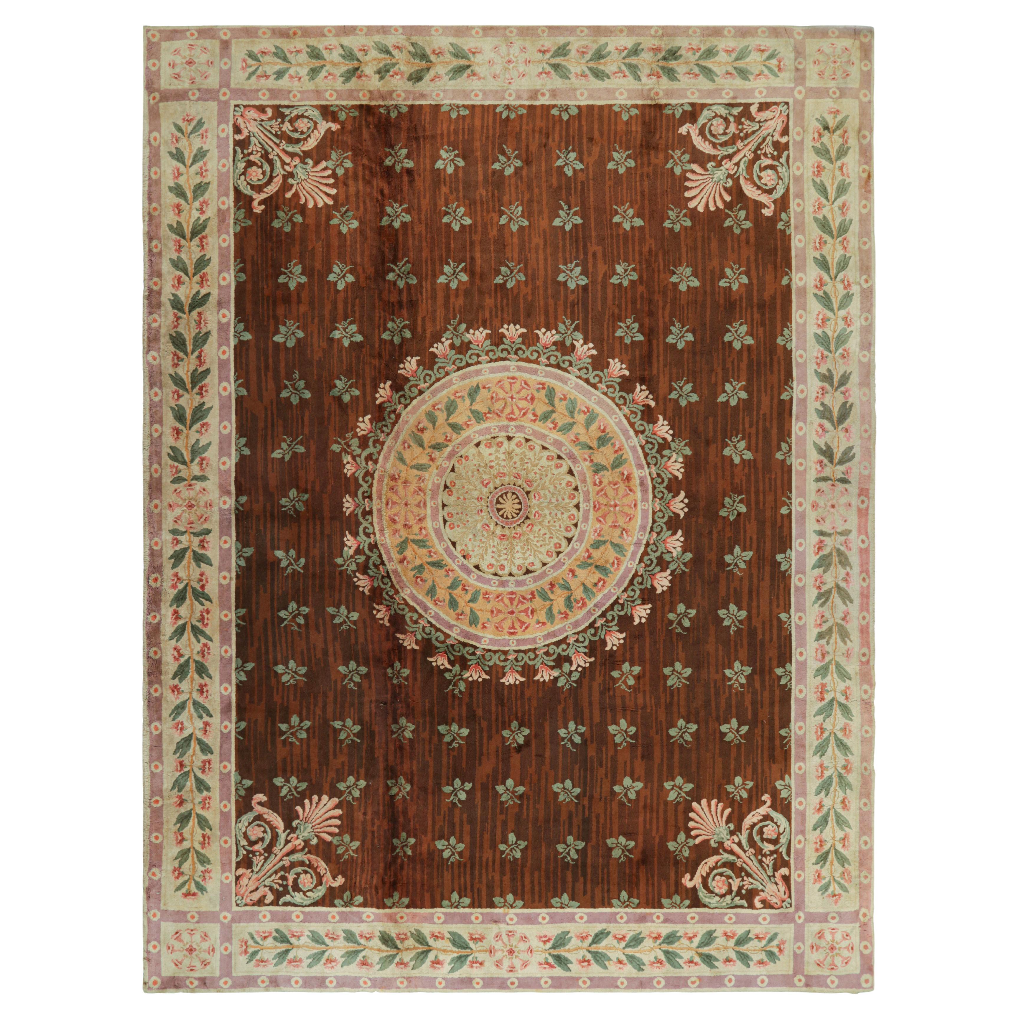 Oversized Antique French Savonnerie Rug with Floral Medallion