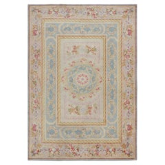 Oversized Antique French Savonnerie Rug with Floral Medallion
