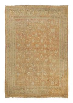 Oversized Antique Ghiordes Rug with Floral Design in Gold Tones - Rug & Kilim