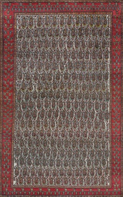 Oversized Antique Hand-Knotted Red Boteh Wool Persian Bakhtiari Rug
