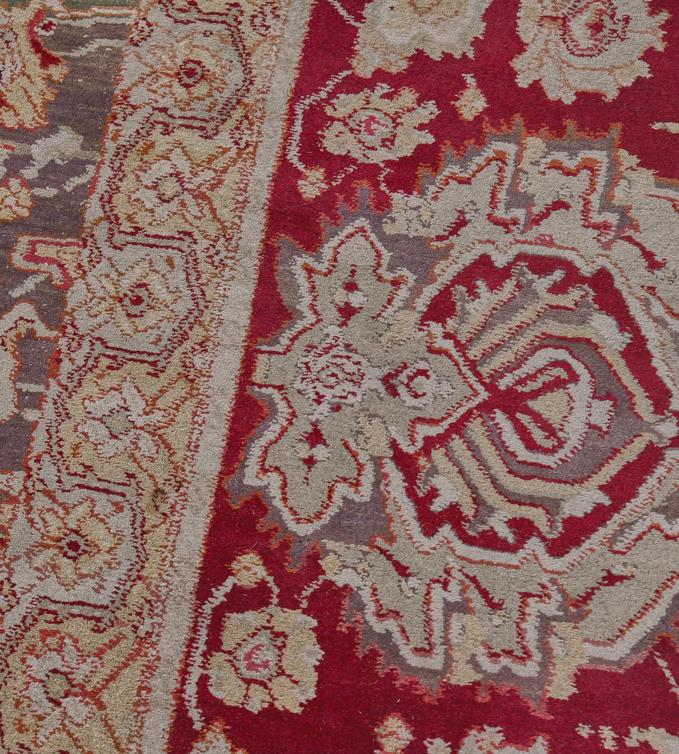 Oversized Antique Hand-woven Wool Floral Agra Rug 11'x17' For Sale 1