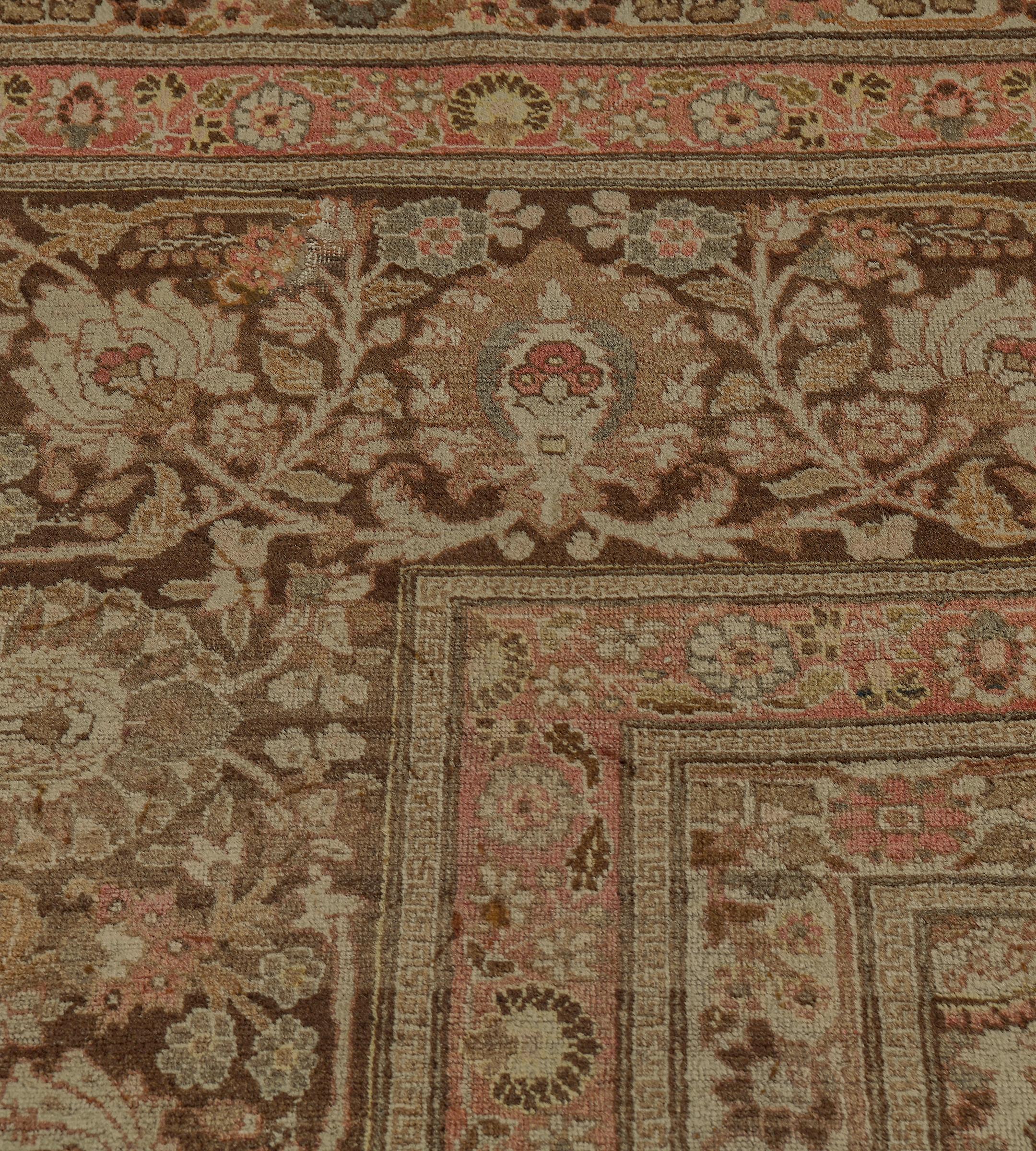 Tappeto Tabriz floreale in lana antica oversize tessuto a mano 14'x19'4