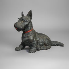 Oversized Antique Hubley School Cast Iron Scottish Terrier Dog Door Stop C1900