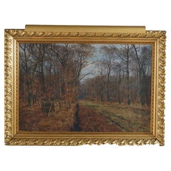 Oversized Vintage Impressionistic Landscape Oil on Canvas Painting, Signed C1920