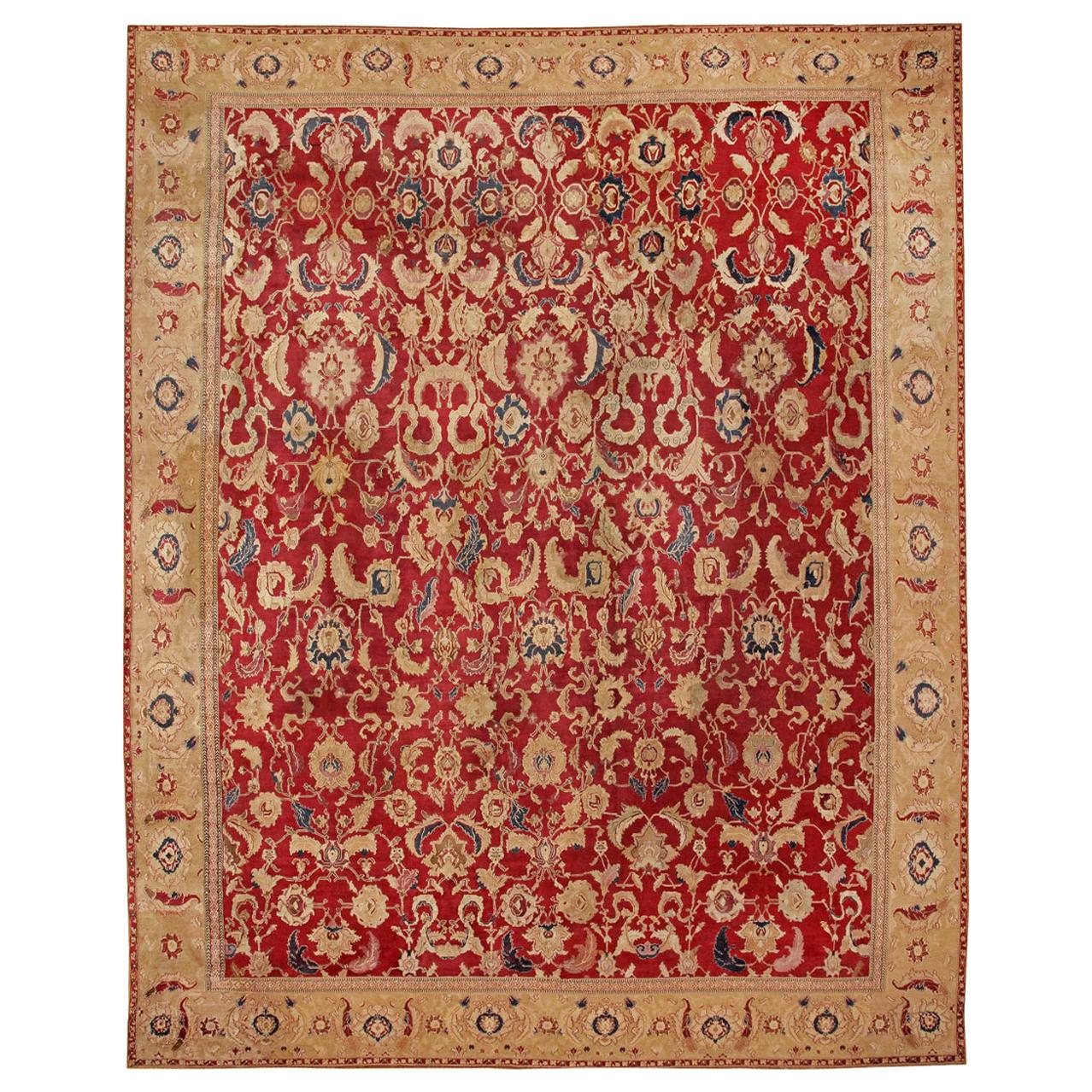 Antique Indian Agra Carpet. Size: 16 ft 7 in x 20 ft 10 in For Sale
