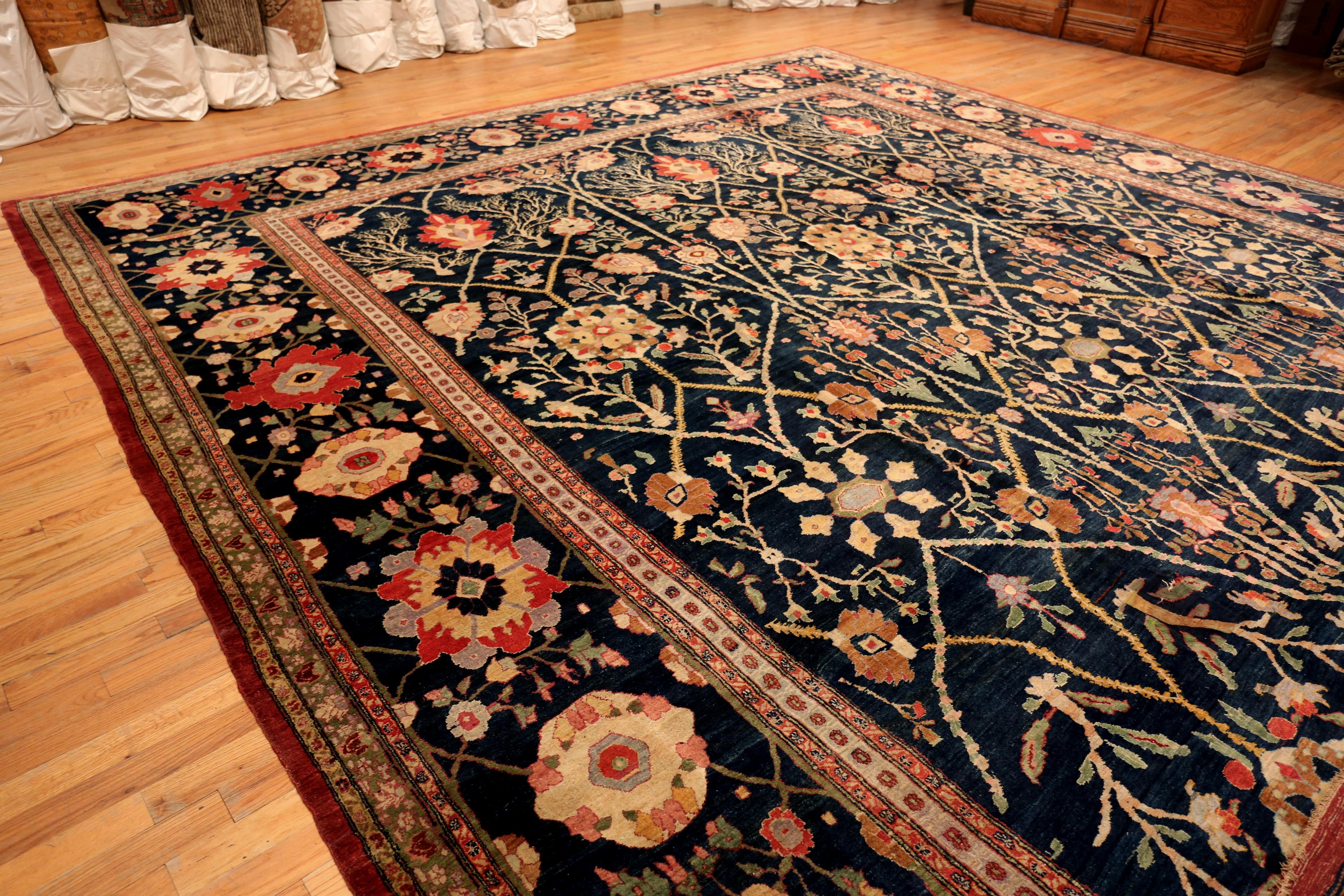 Oversized Navy Blue Antique Indian Agra Rug, Country of Origin: India, Circa date: 1900. Size: 16 ft 10 in x 25 ft 6 in (5.13 m x 7.77 m)

