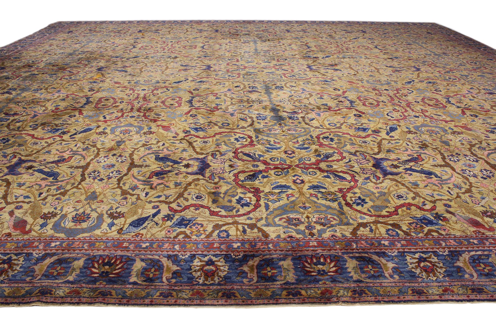 Regency Oversized Antique Indian Agra Rug, Hotel Lobby Size Carpet For Sale