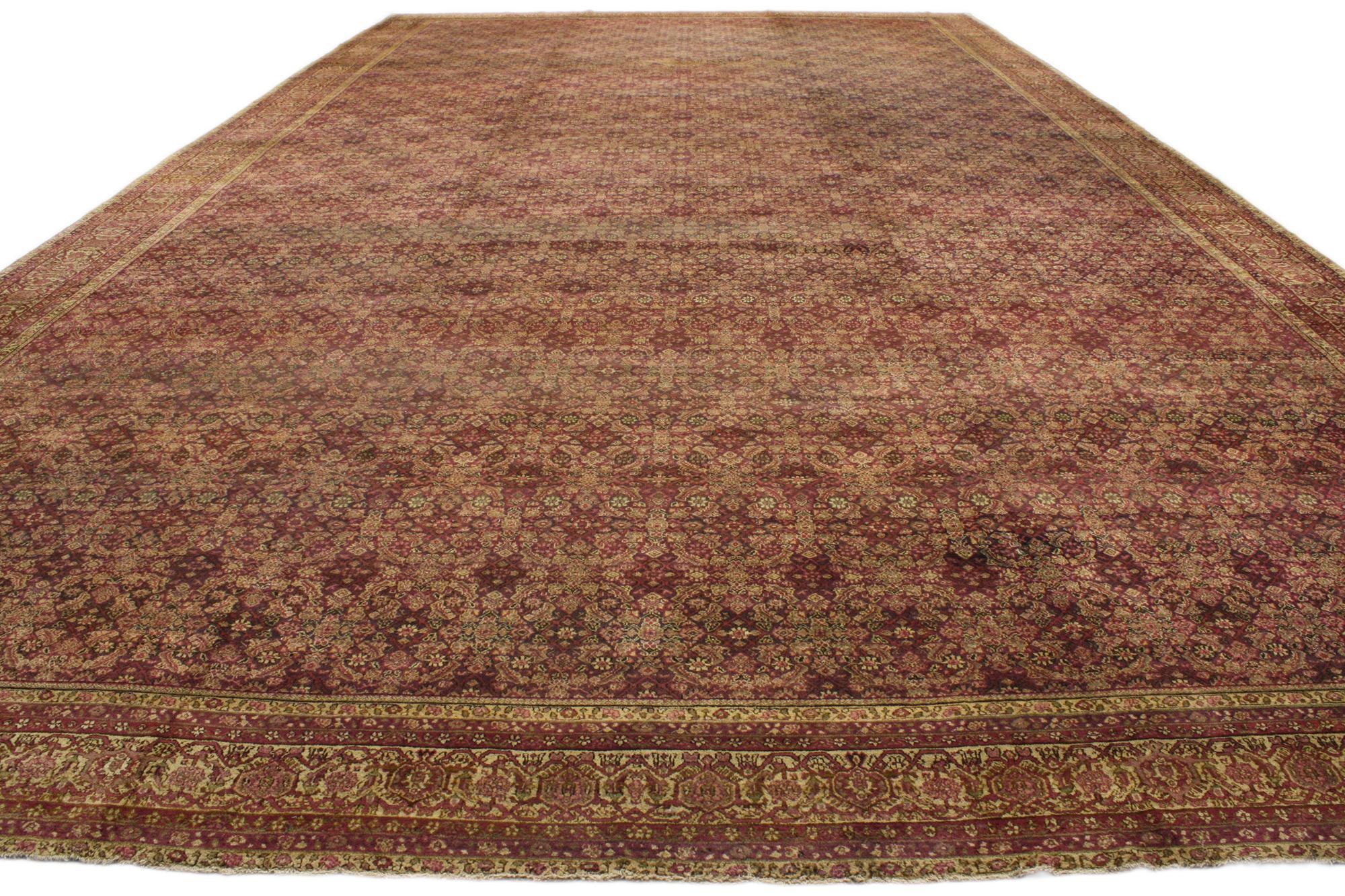 Hand-Knotted Oversized Antique Indian Agra Rug, Hotel Lobby Size Carpet For Sale