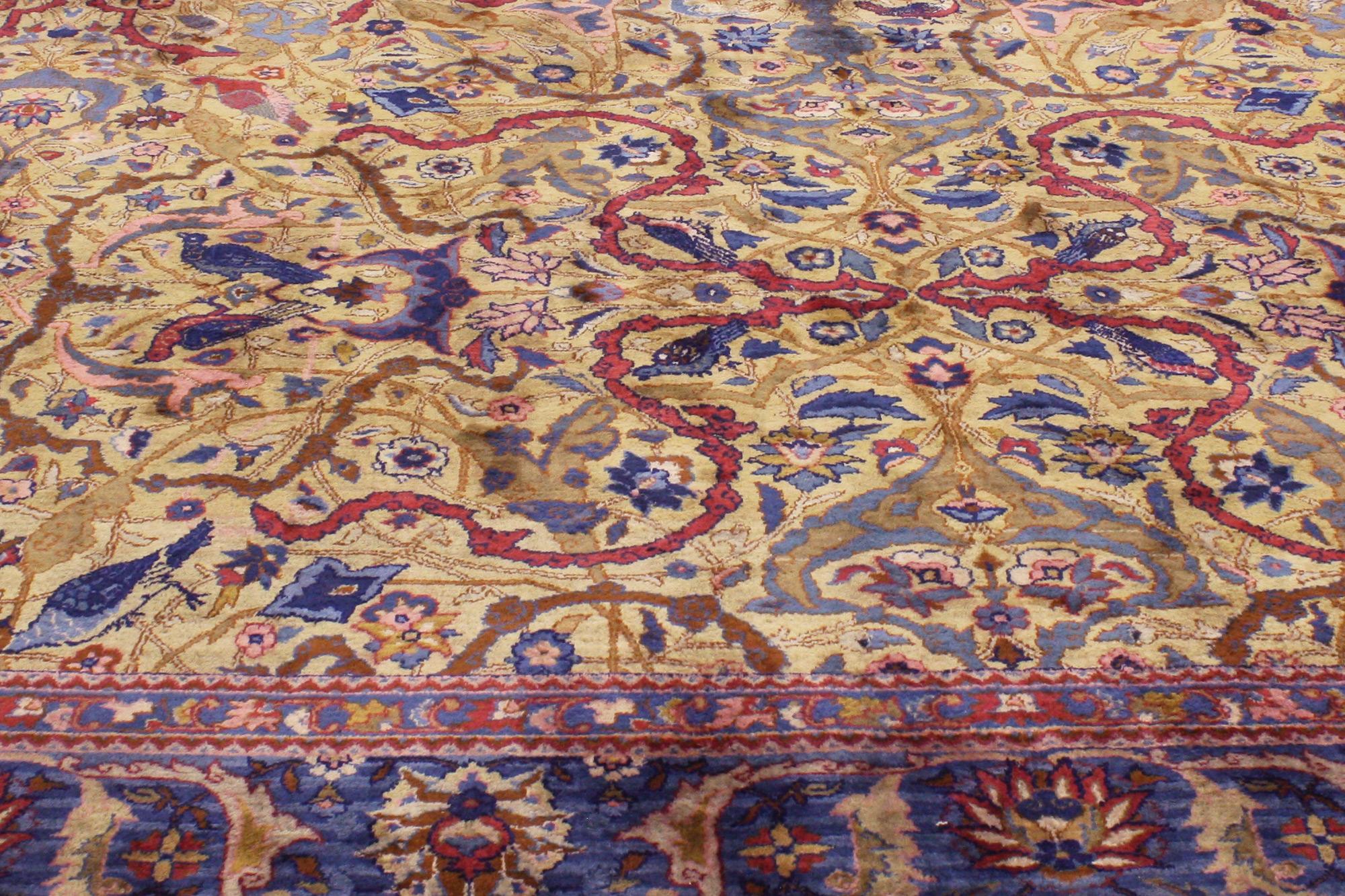 Noué à la main Tapis indien ancien surdimensionné Agra, tapis de coiffeuse d'hôtel en vente