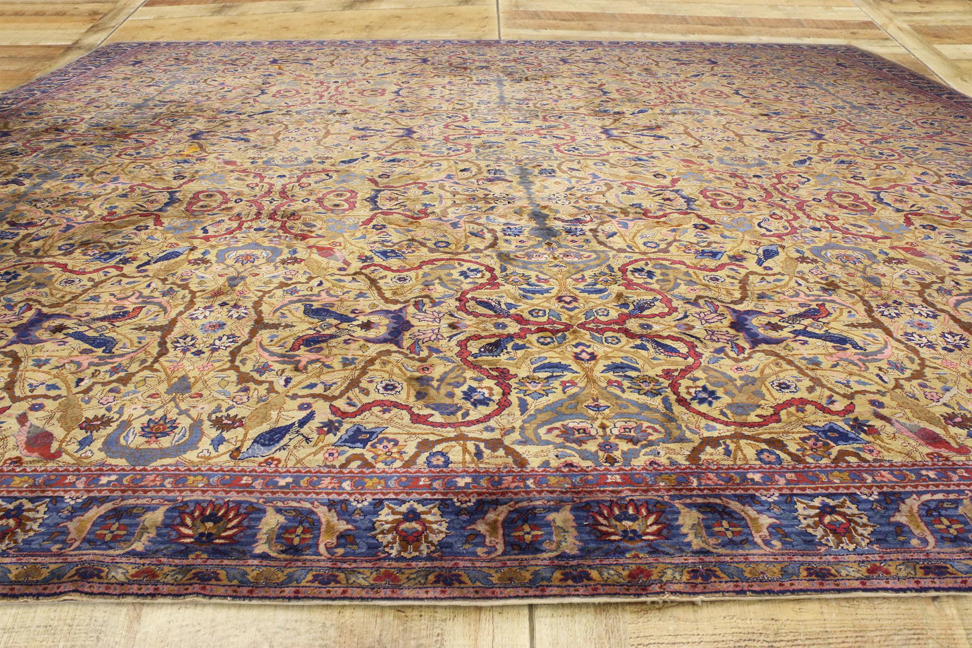 Wool Oversized Antique Indian Agra Rug, Hotel Lobby Size Carpet For Sale