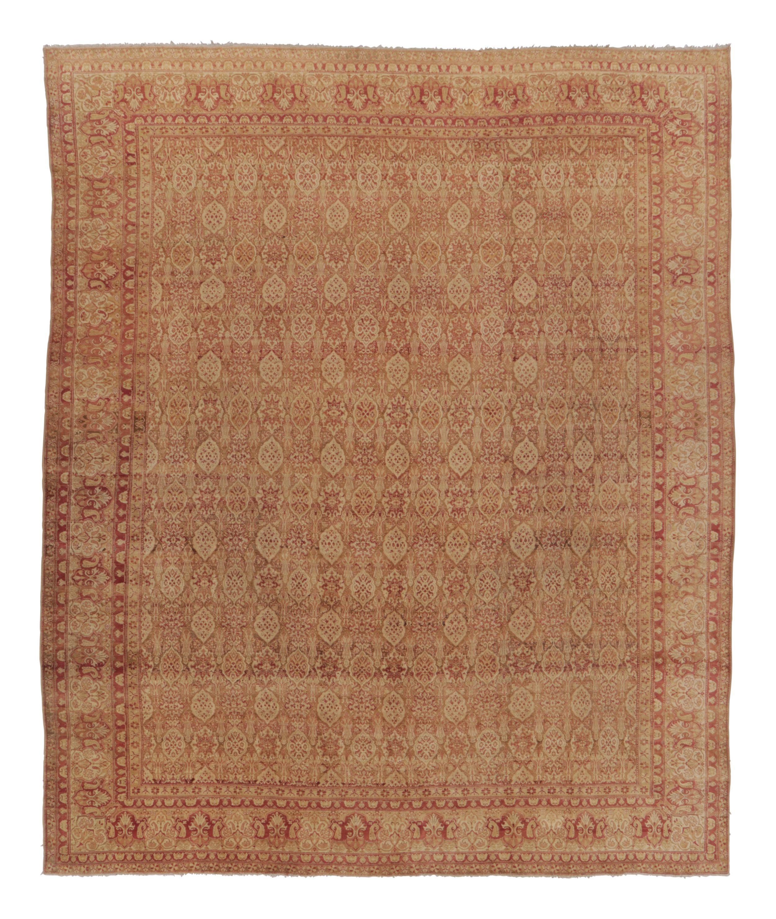 Alfombra antigua india Agra de gran tamaño con diseño floral desgastado - Rug & Kilim