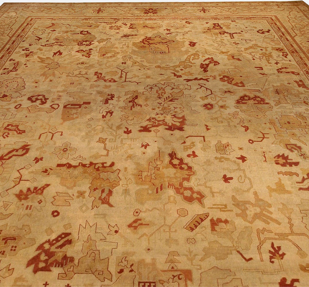 Hand-Knotted Oversized Antique Indian Amritsar Handmade Wool Rug For Sale