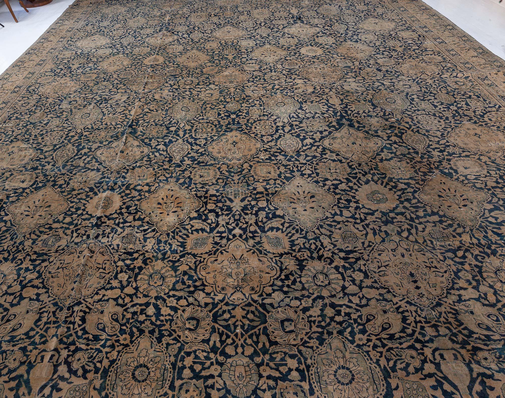 Oversized Antique Indian Botanic Handmade Wool Rug For Sale 2