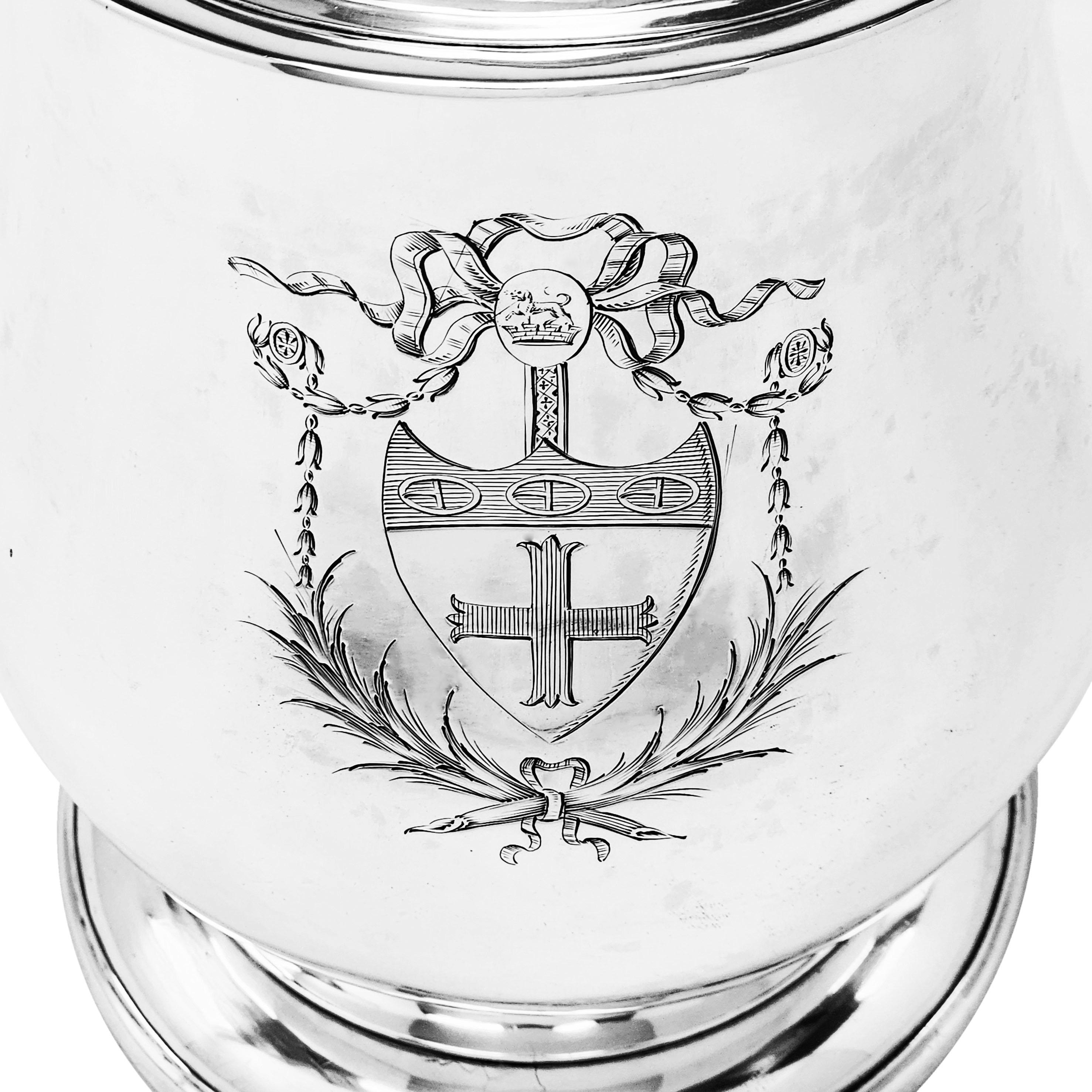 18th Century and Earlier Oversized Antique Irish Georgian Silver Lidded Tankard Beer Mug 1783 Dublin  For Sale