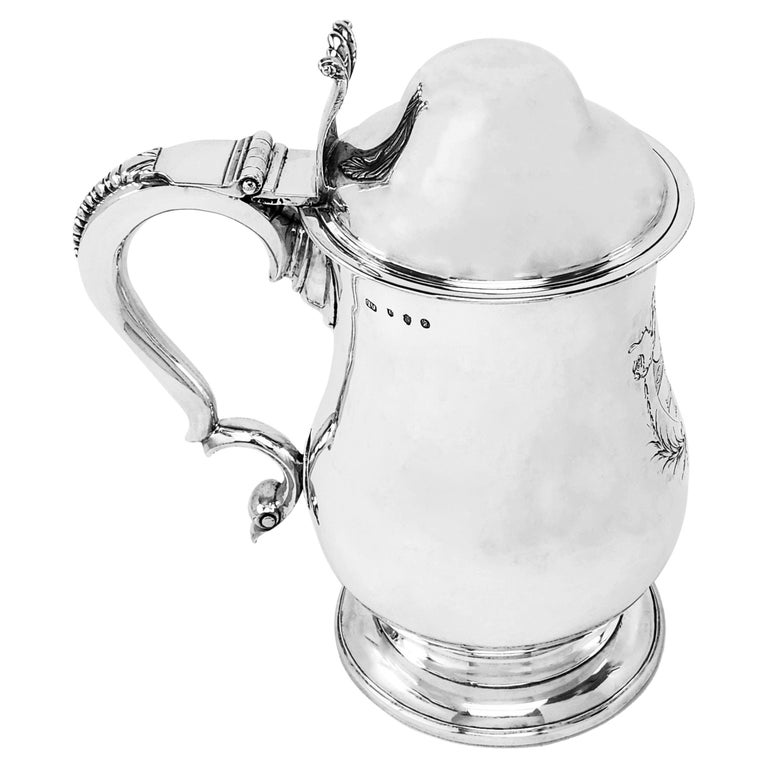 Oversized Antique Irish Georgian Silver Lidded Tankard Beer Mug 1783 Dublin