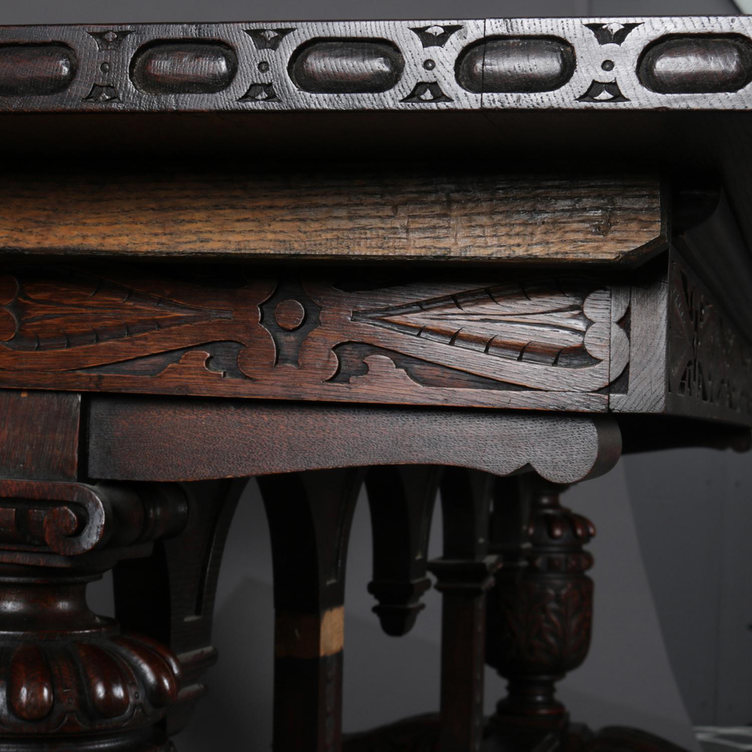 20th Century Oversized Antique Jacobean Carved Oak Dining or Conference Trestle Table