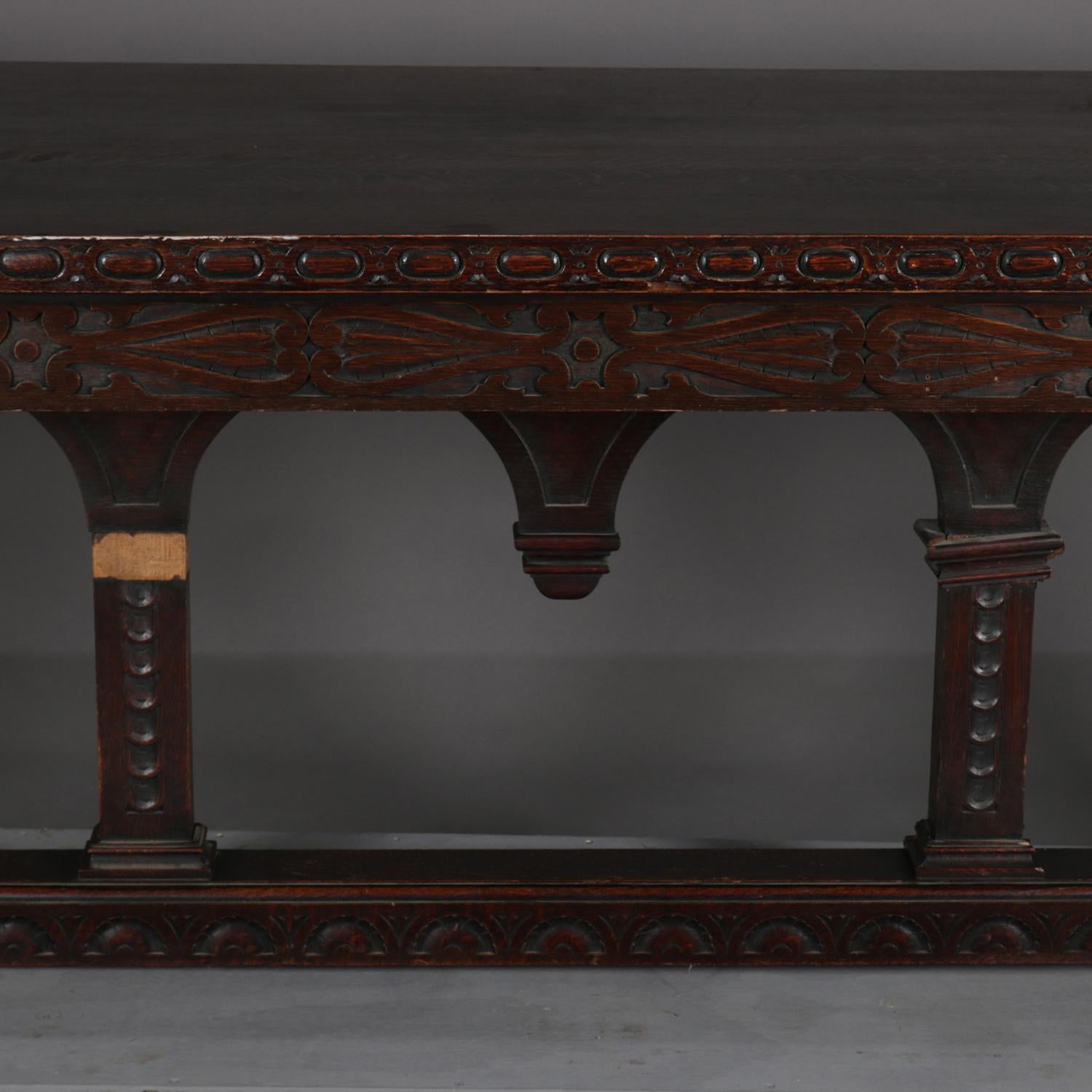 Oversized Antique Jacobean Carved Oak Dining or Conference Trestle Table 3