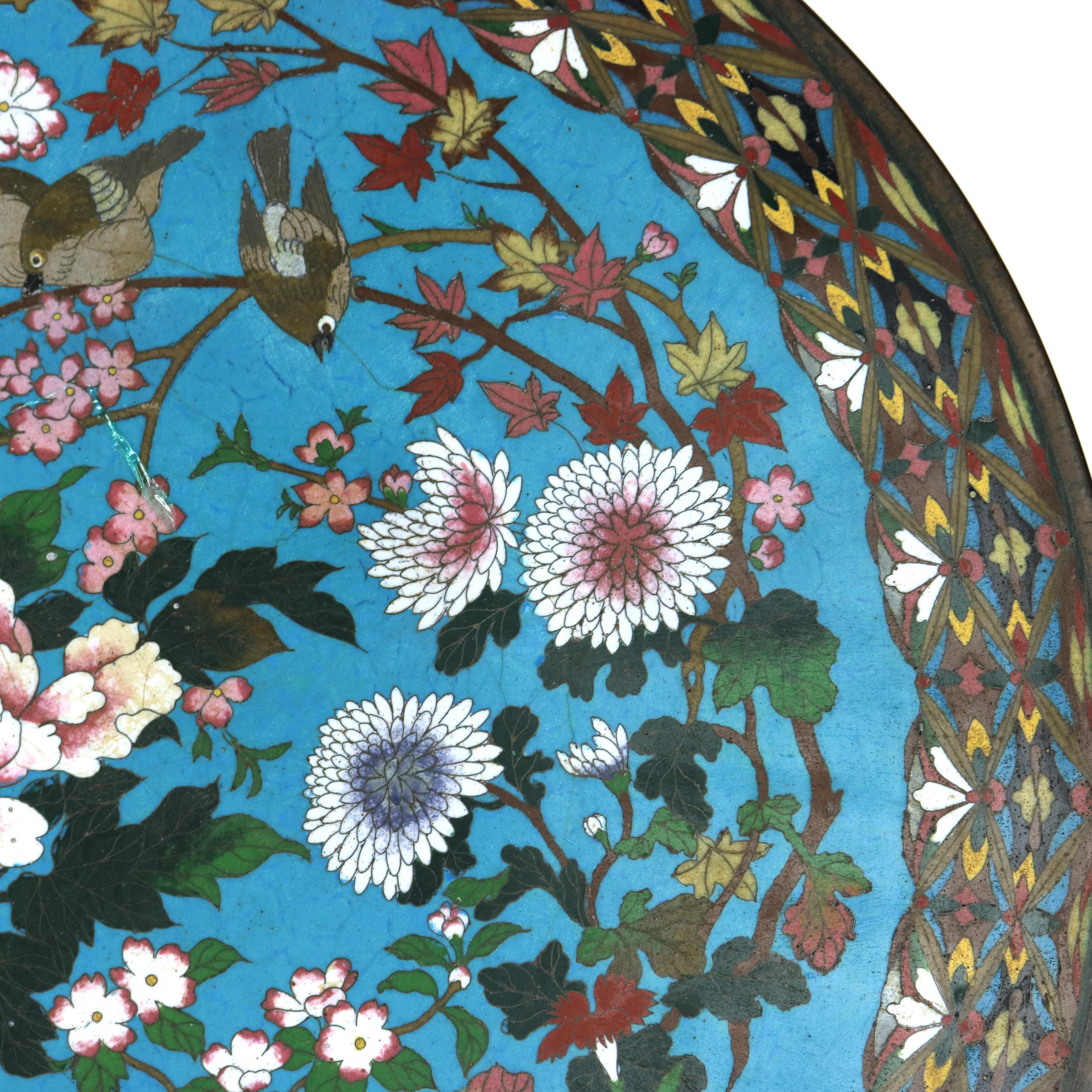 Oversized Antique Japanese Cloisonne Charger with Bird & Floral Pattern C1920

Measures - 2.25