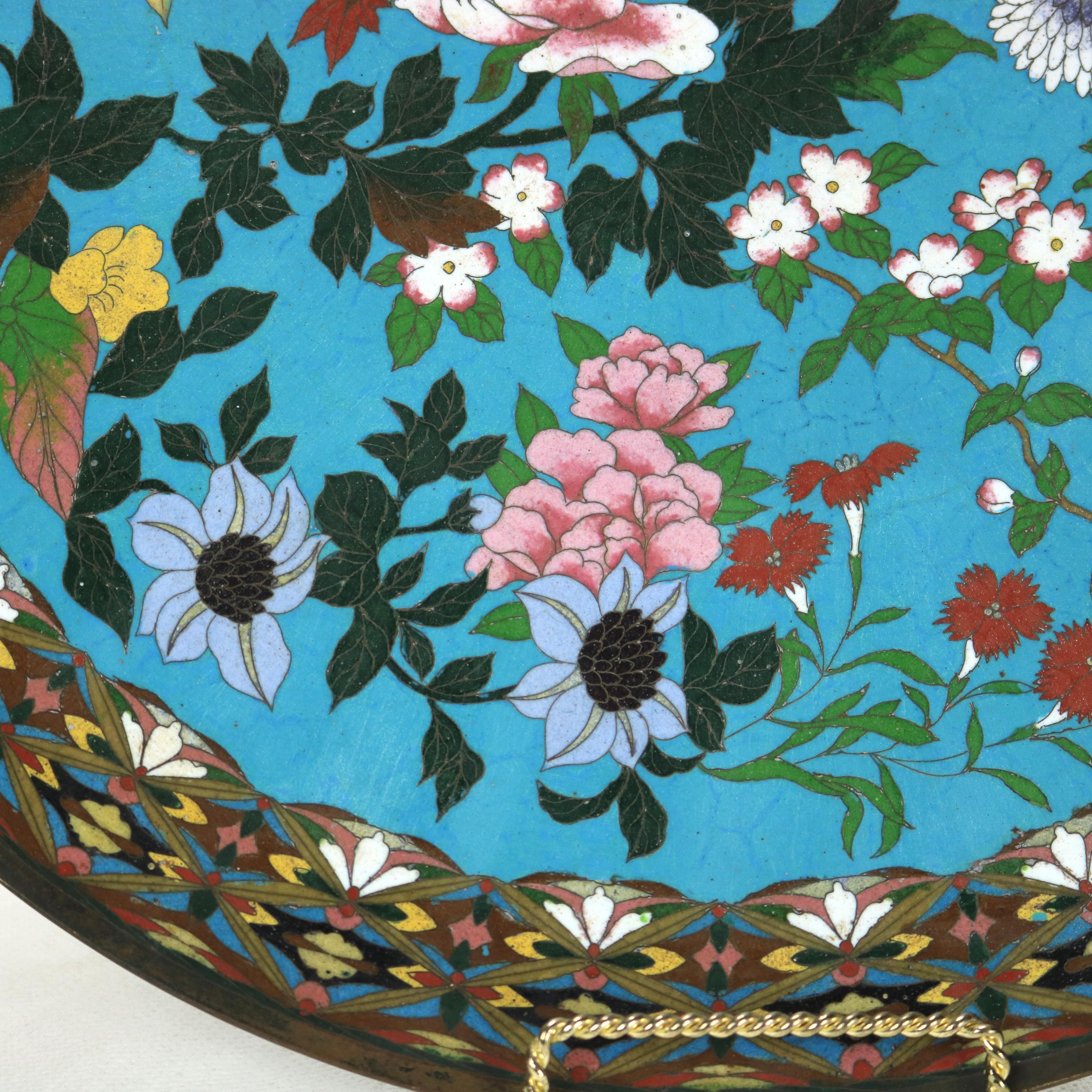 Enameled Oversized Antique Japanese Cloisonne Charger C1920 For Sale
