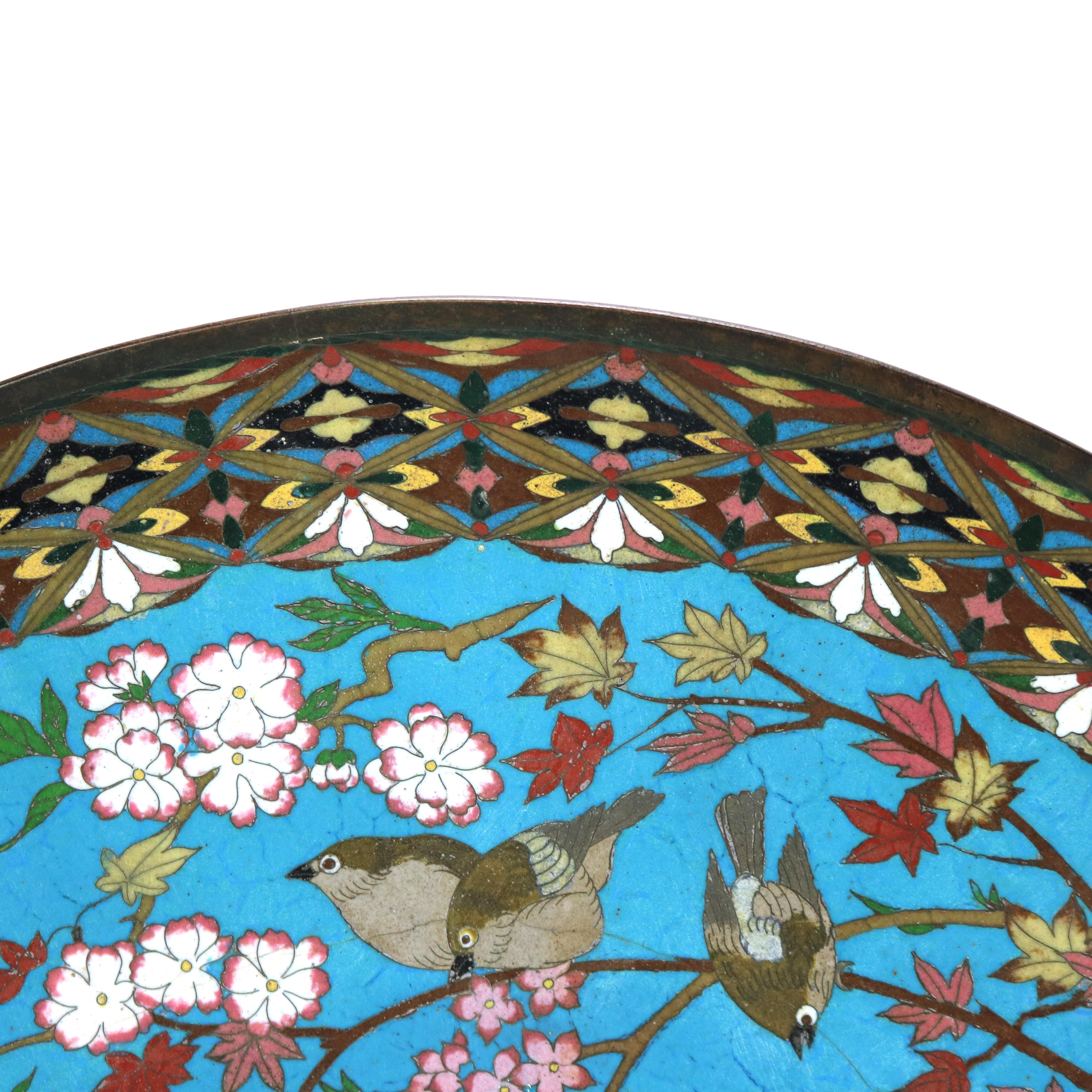 20th Century Oversized Antique Japanese Cloisonne Charger C1920 For Sale