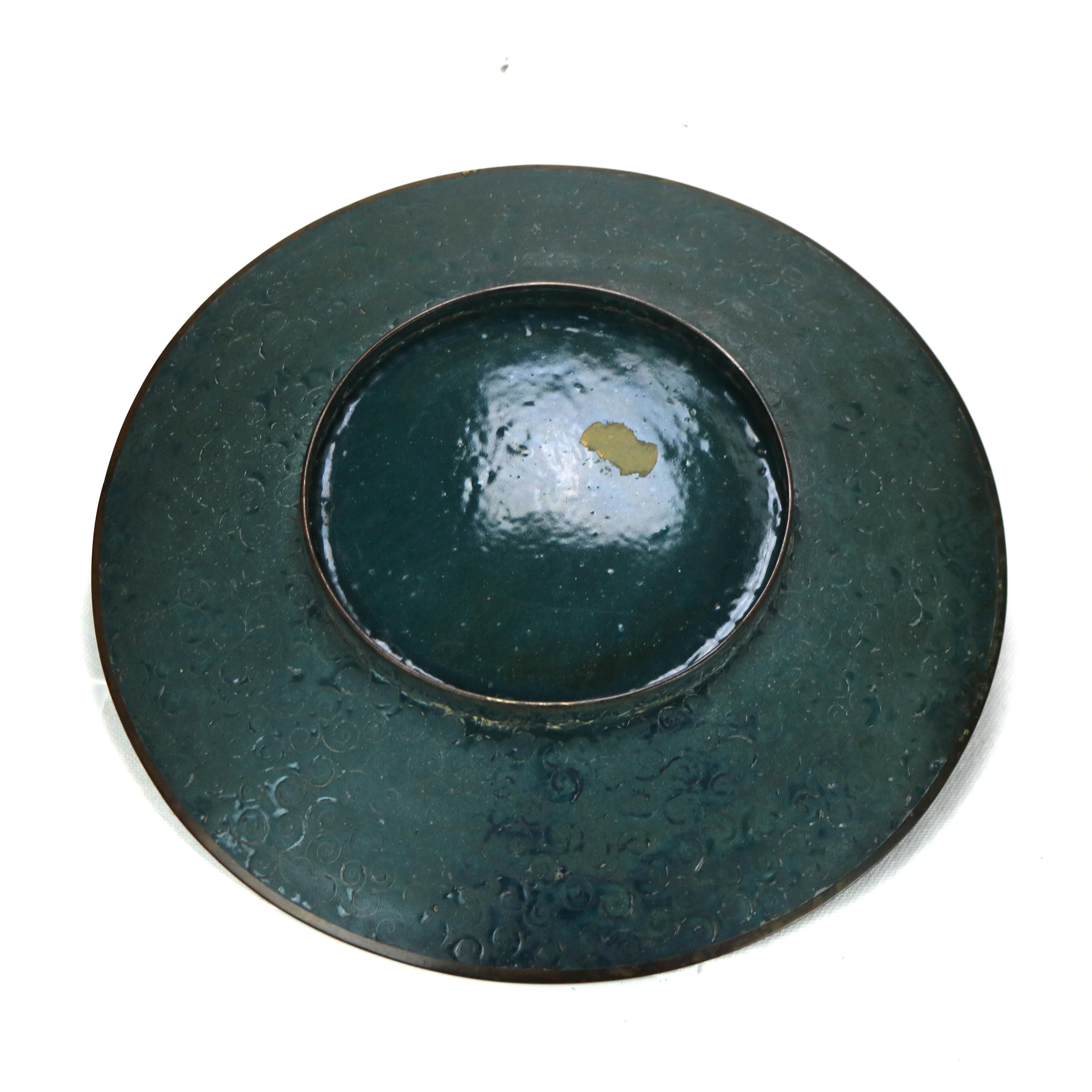 Metal Oversized Antique Japanese Cloisonne Charger C1920 For Sale