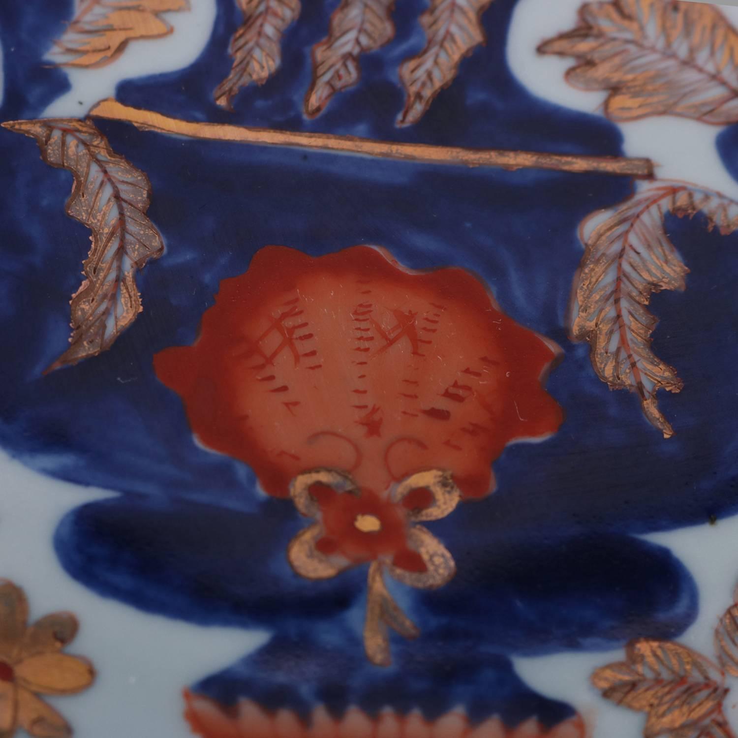 Oversized Antique Japanese Hand-Painted Gilt Imari Porcelain Charger, Floral Urn 1
