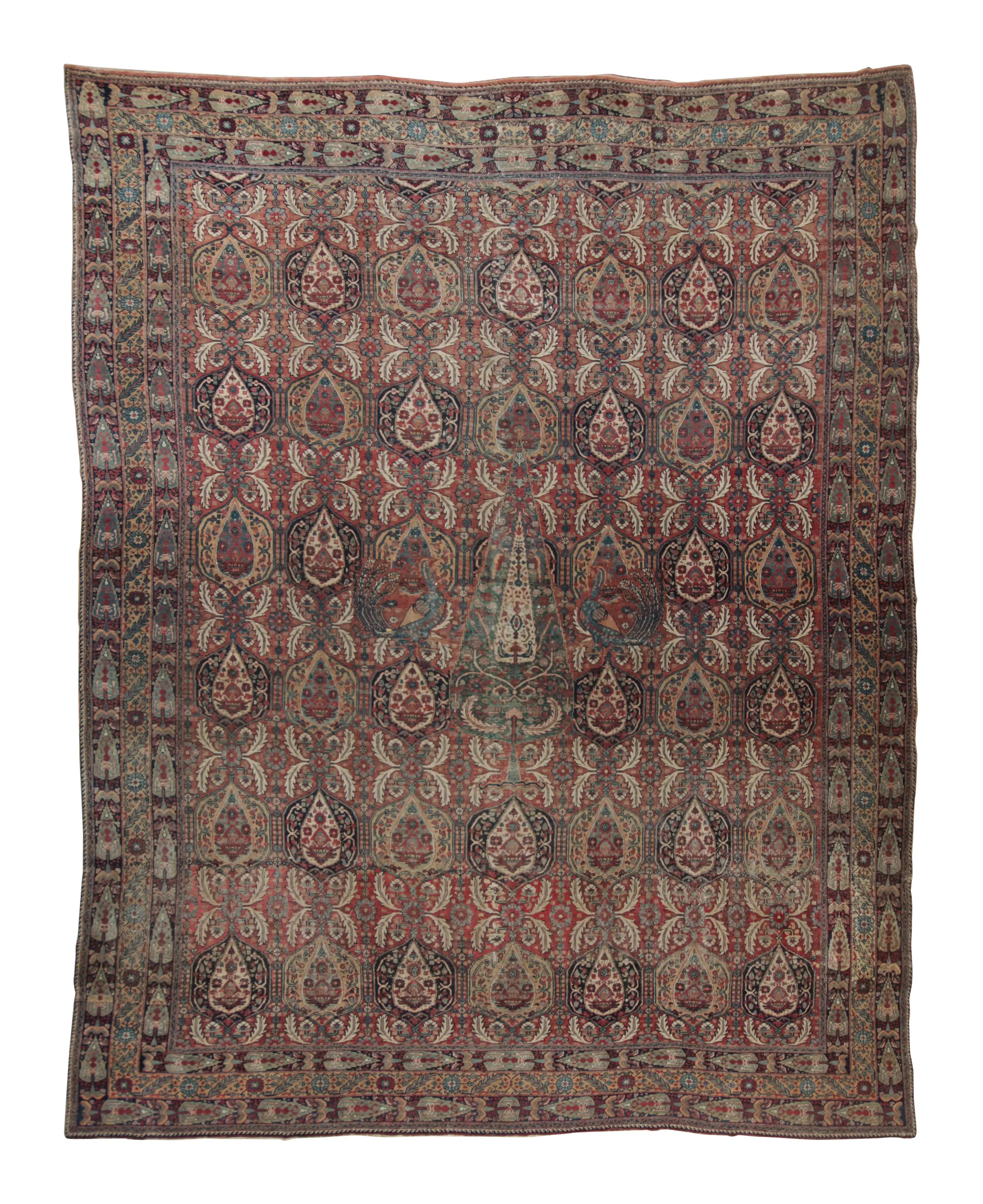 Übergroßer antiker Kerman Lavar-Teppich in Rot mit Blumenmuster  Rug 
Kilim im Angebot