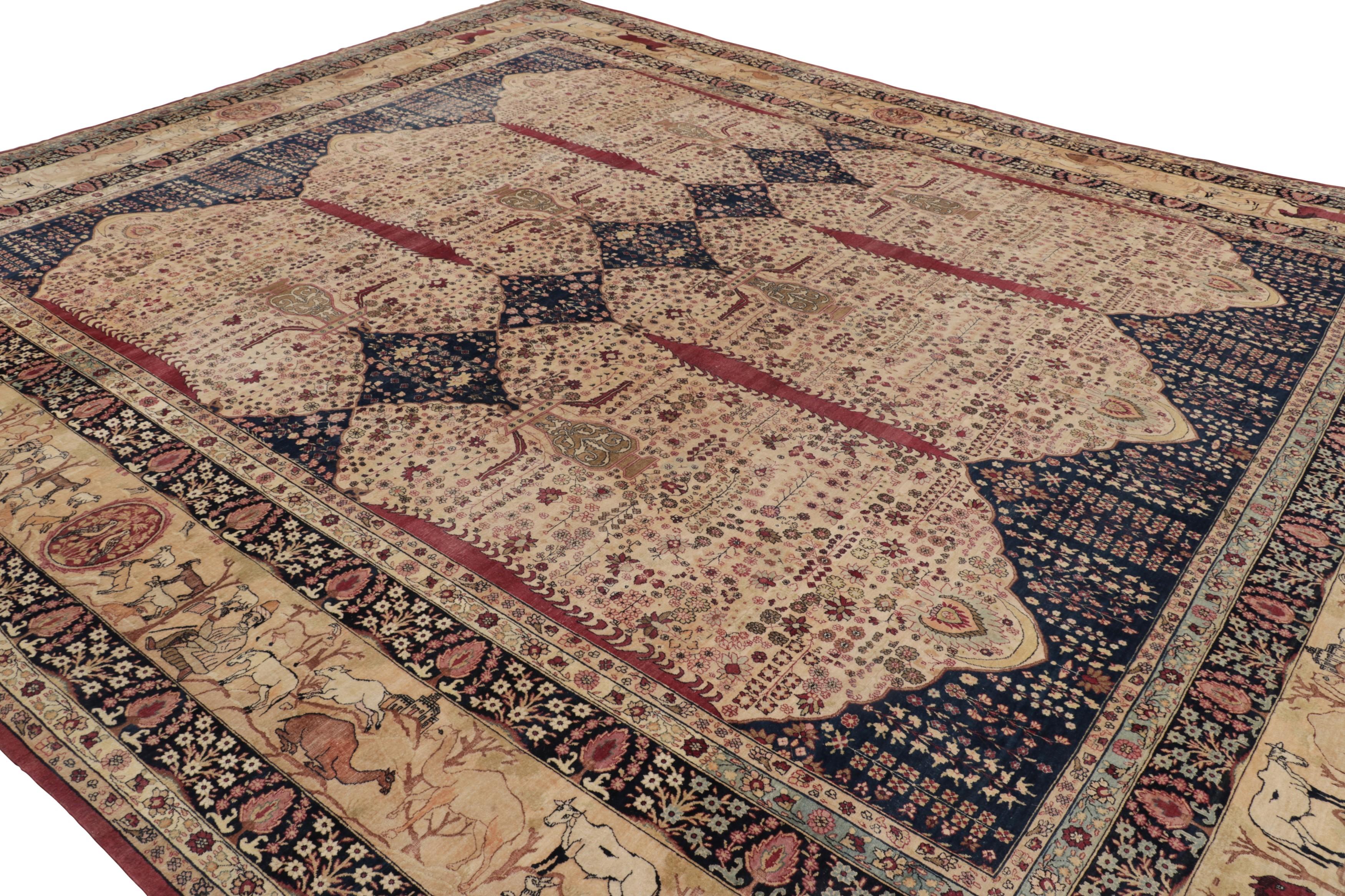 Übergroßer antiker Kerman Perserteppich, Beige mit floralen Mustern - Rug & Kilim (Handgeknüpft) im Angebot
