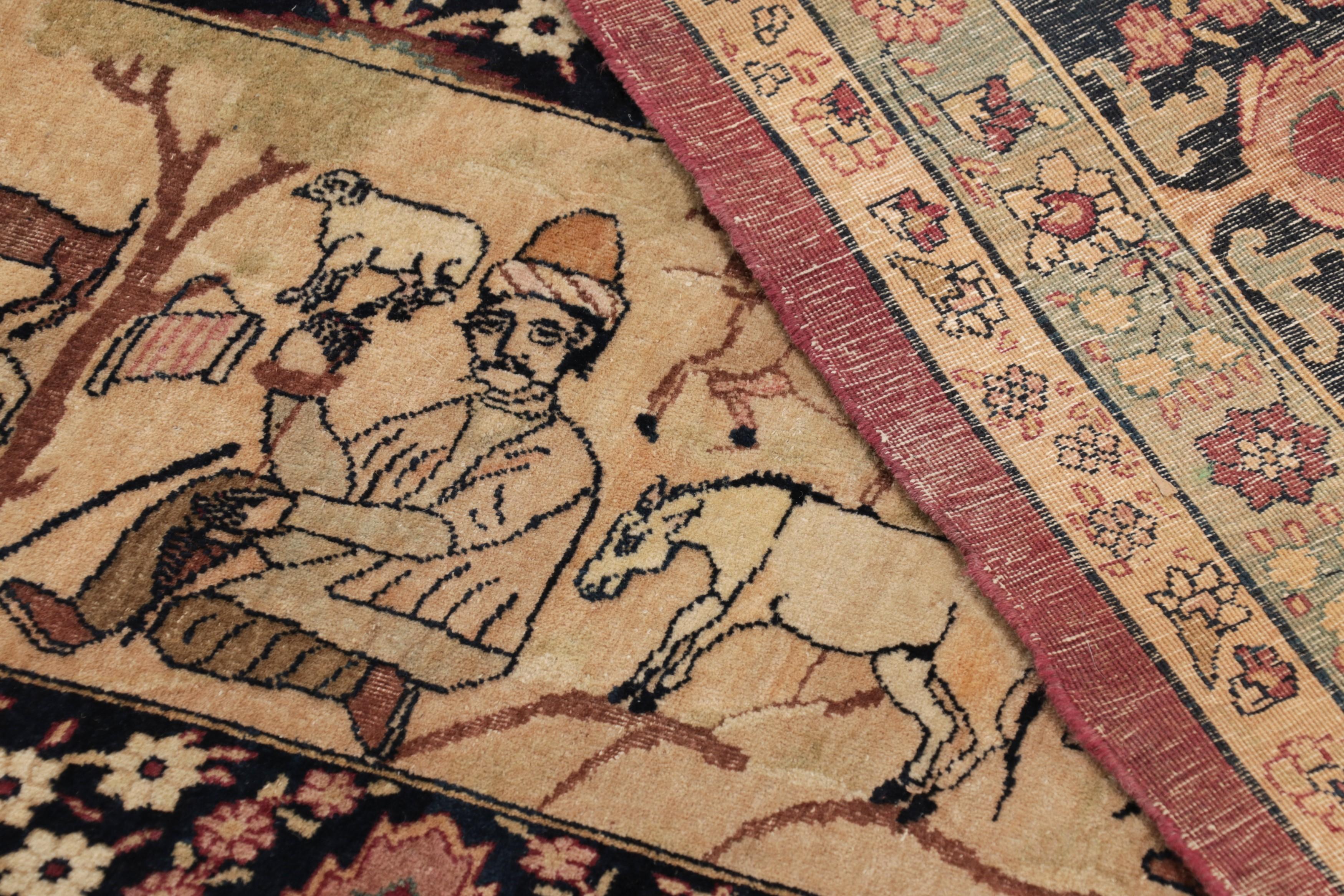 Übergroßer antiker Kerman Perserteppich, Beige mit floralen Mustern - Rug & Kilim (Wolle) im Angebot