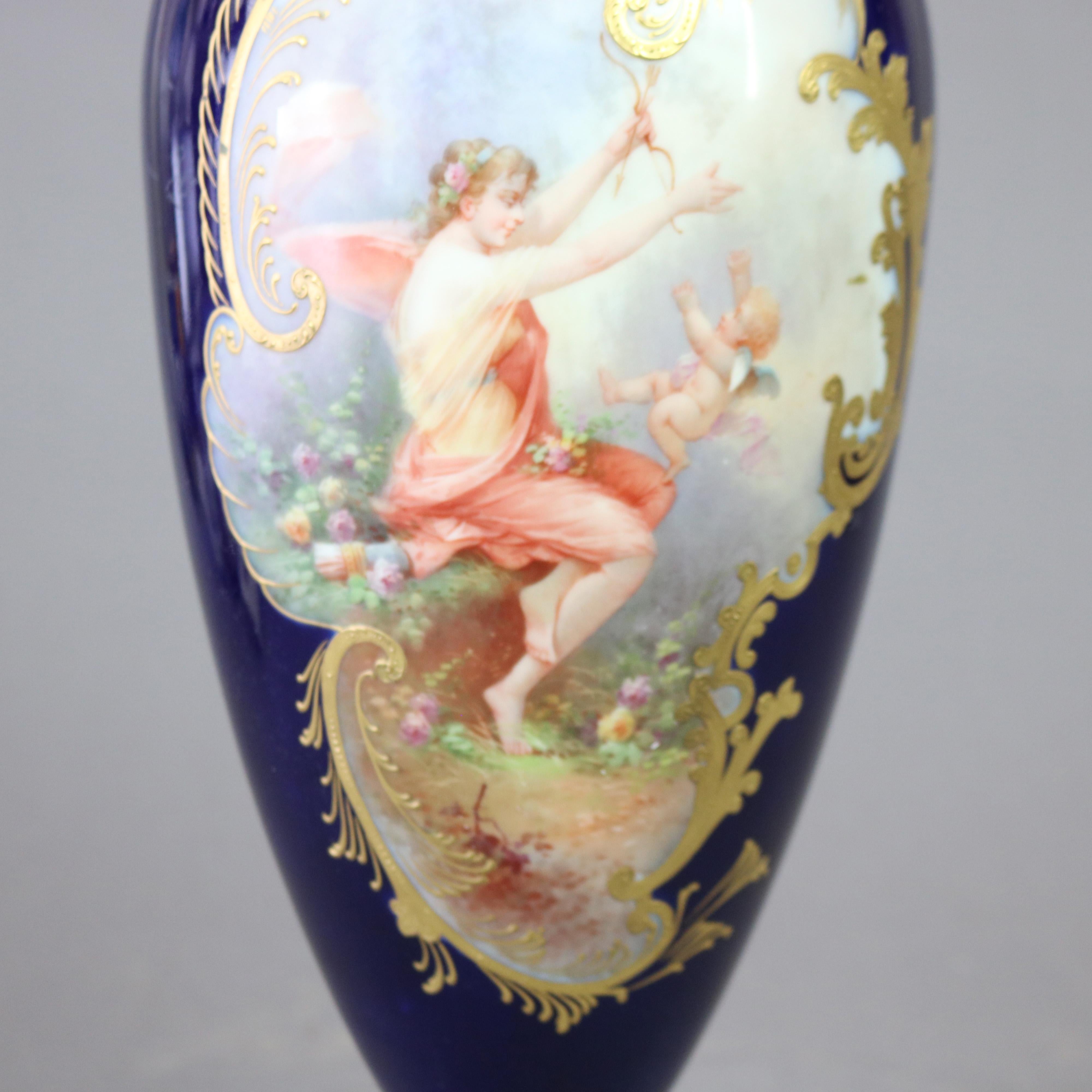 Gilt Oversized Antique Limoges Porcelain Hand Painted Allegorical Portrait Urn c1900 For Sale
