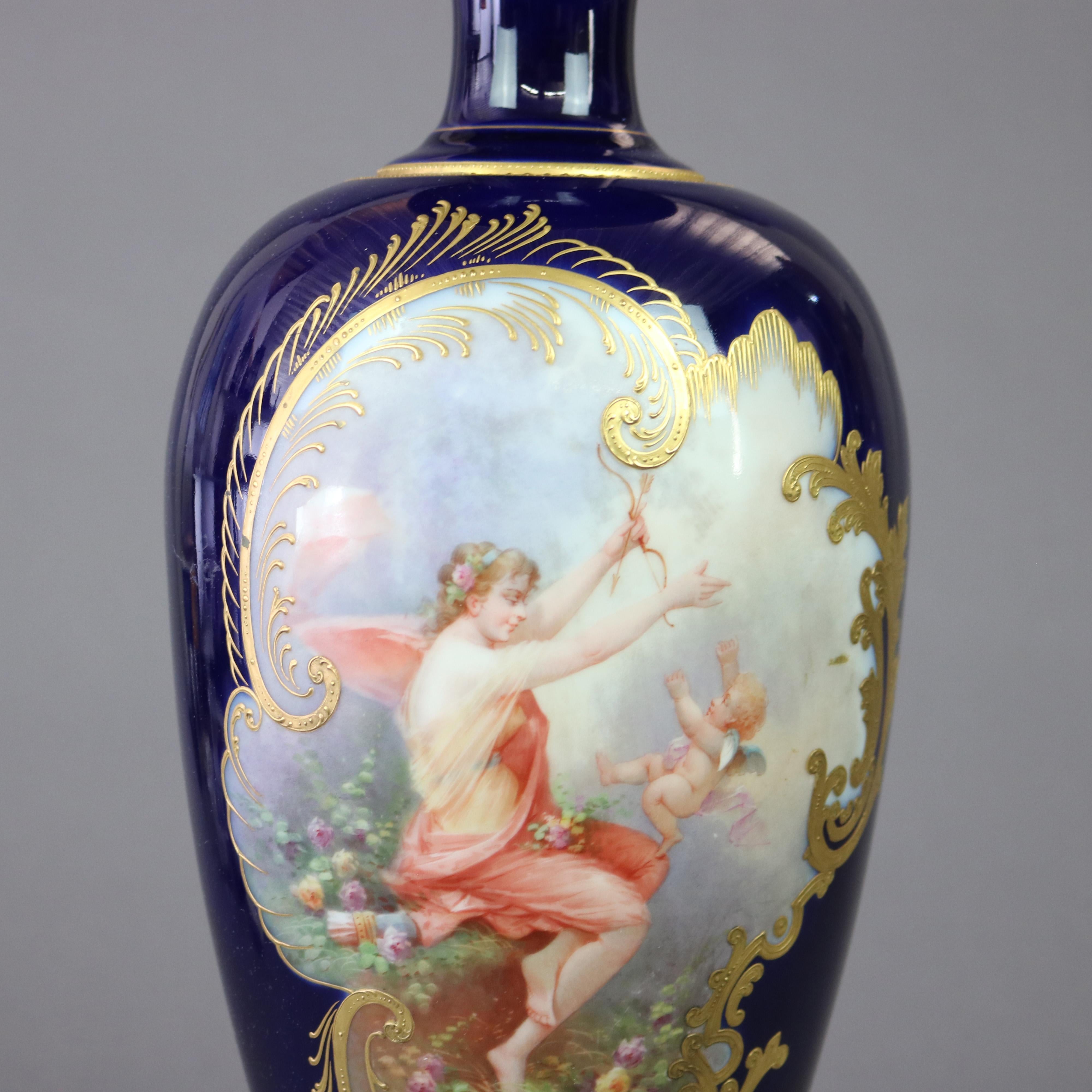Oversized Antique Limoges Porcelain Hand Painted Allegorical Portrait Urn c1900 In Good Condition For Sale In Big Flats, NY