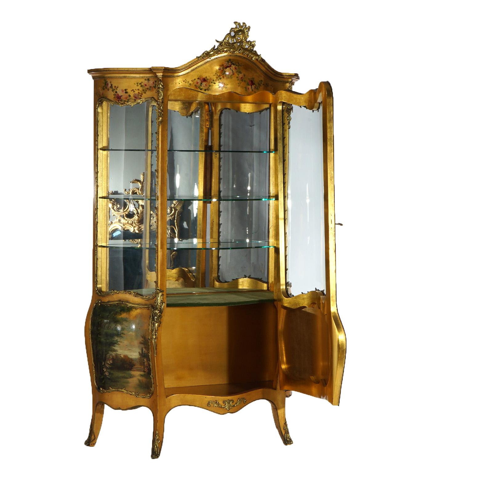 Vitrina sovradimensionata in legno dorato e ormeggio decorata in Vernis Martin dell'epoca Luigi XIV in vendita 6