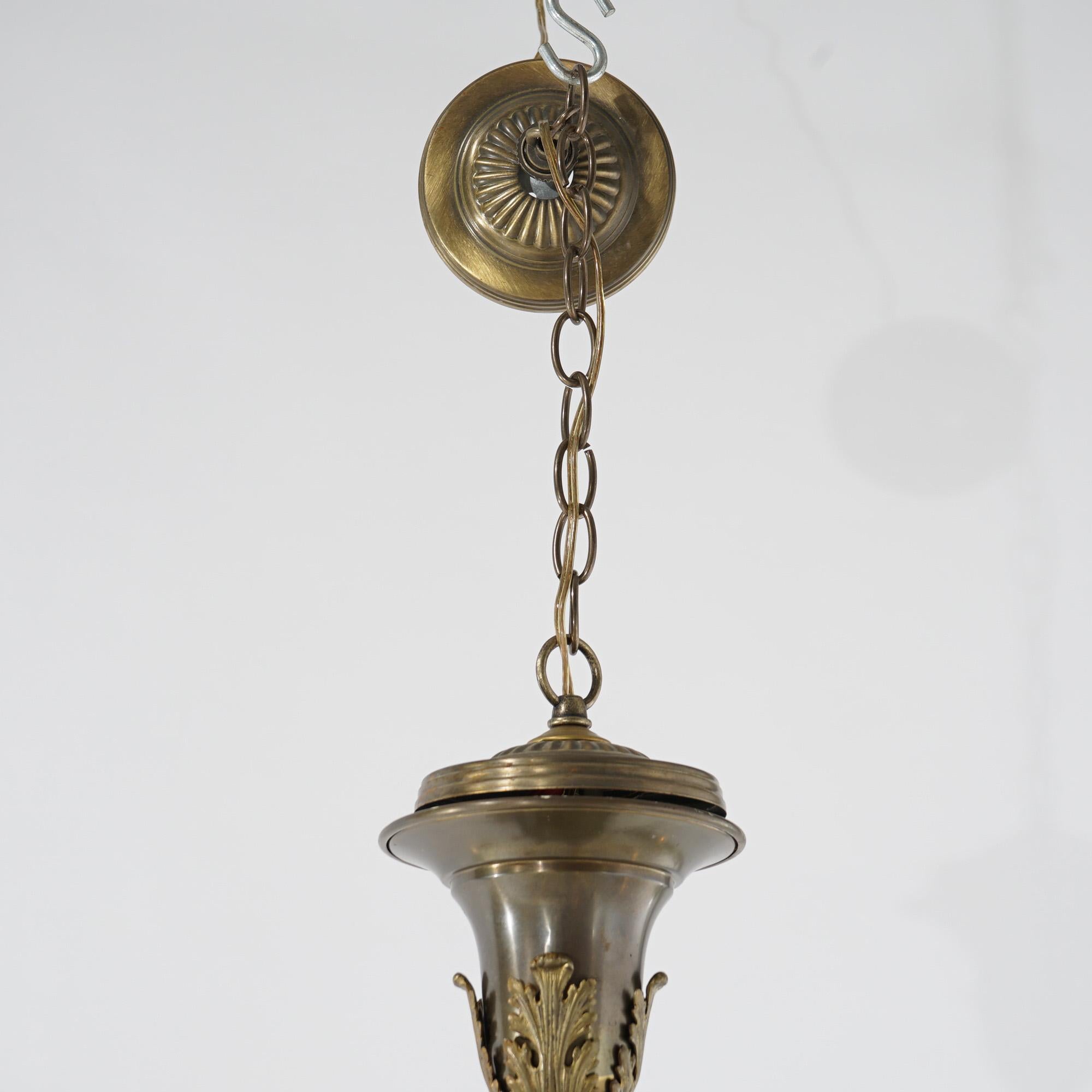 Oversized Antique Louis XV Style Brass & Bronze 6-Light Chandelier C1940 For Sale 2