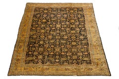 Oversized Antique Malayer Wool Rug Handmade In Dark Blue With Allovern Pattern