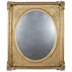 Oversized Antique Modeled Giltwood Portrait Framed Wall Mirror, circa 1880