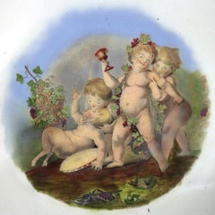 Oversized Antique Neoclassical Pottery Punch Bowl With Cherubs c1890
